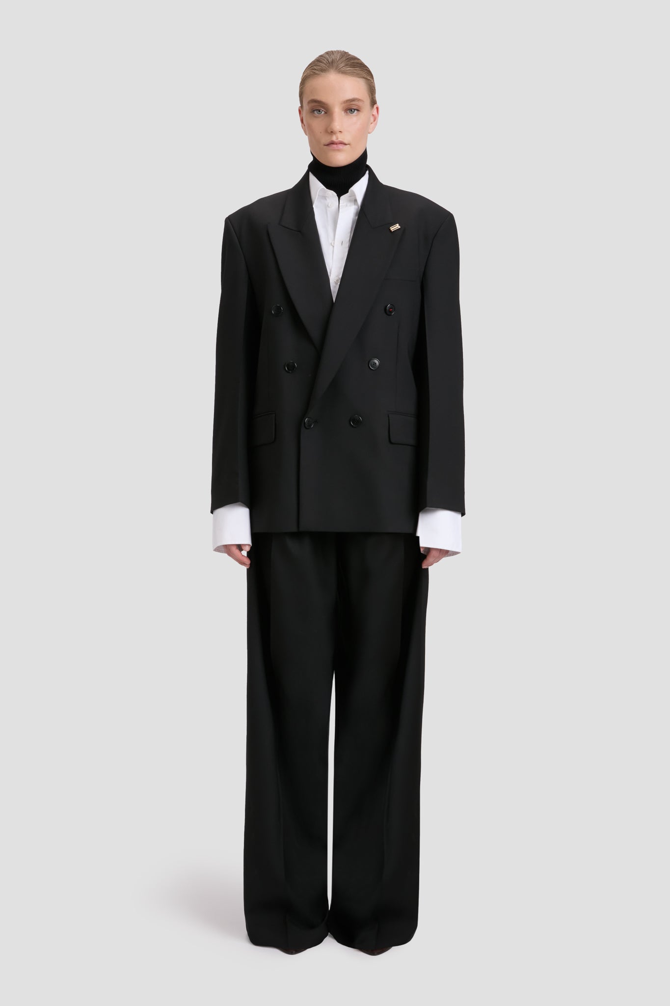 Relaxed Double Breasted Jacket In Black