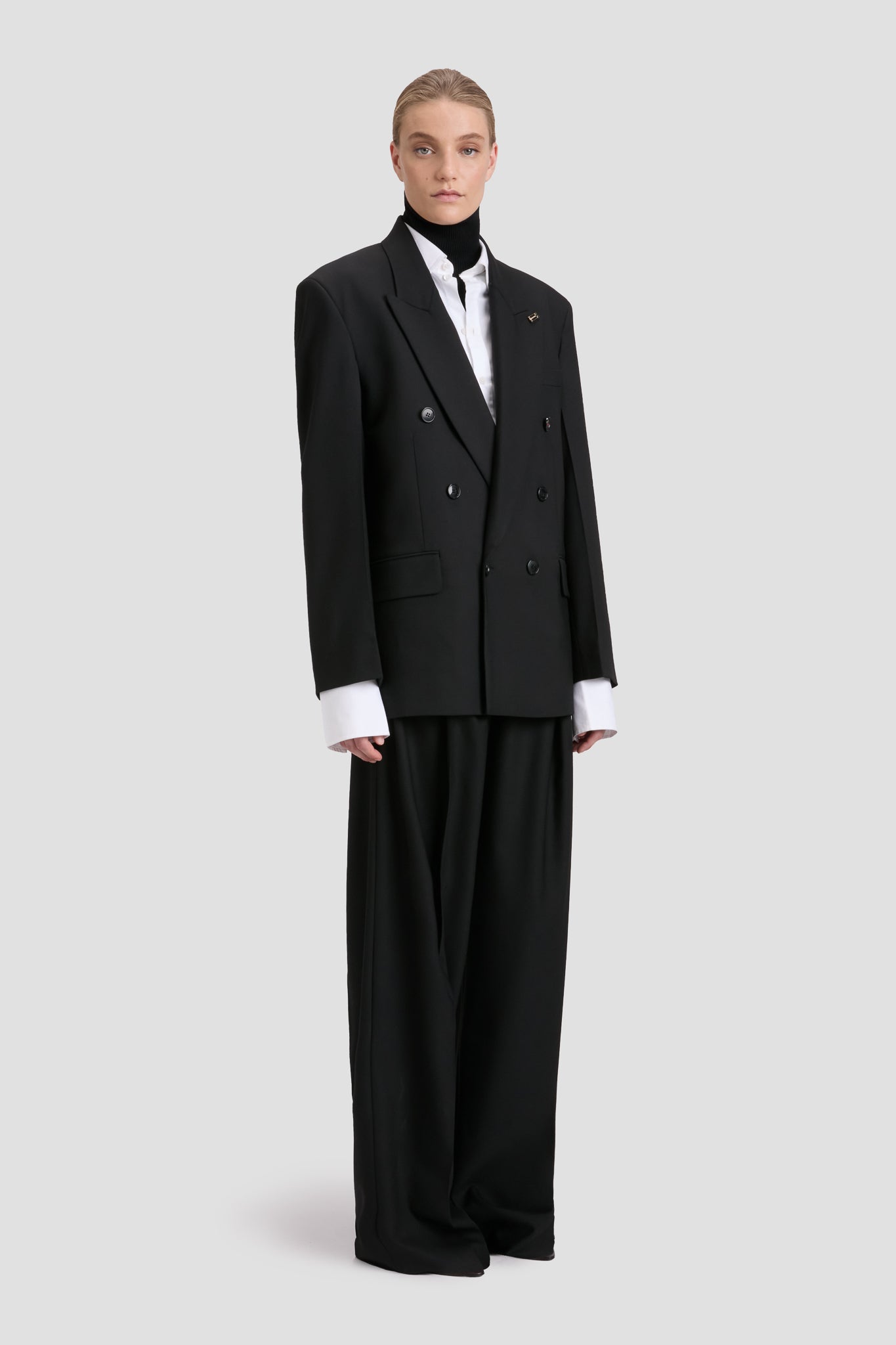 Relaxed Double Breasted Jacket In Black