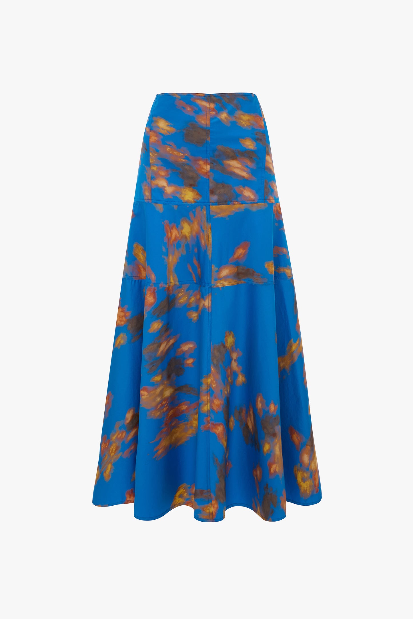 Panelled Maxi Skirt In Blue Abstract Floral Print