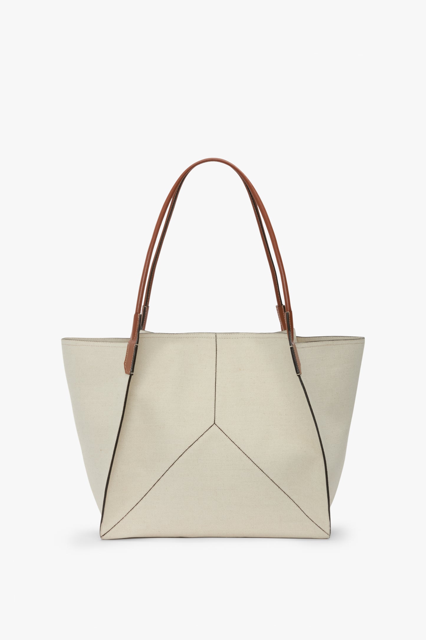 Large Victoria Tote Bag In Ivory Canvas With Tan Leather