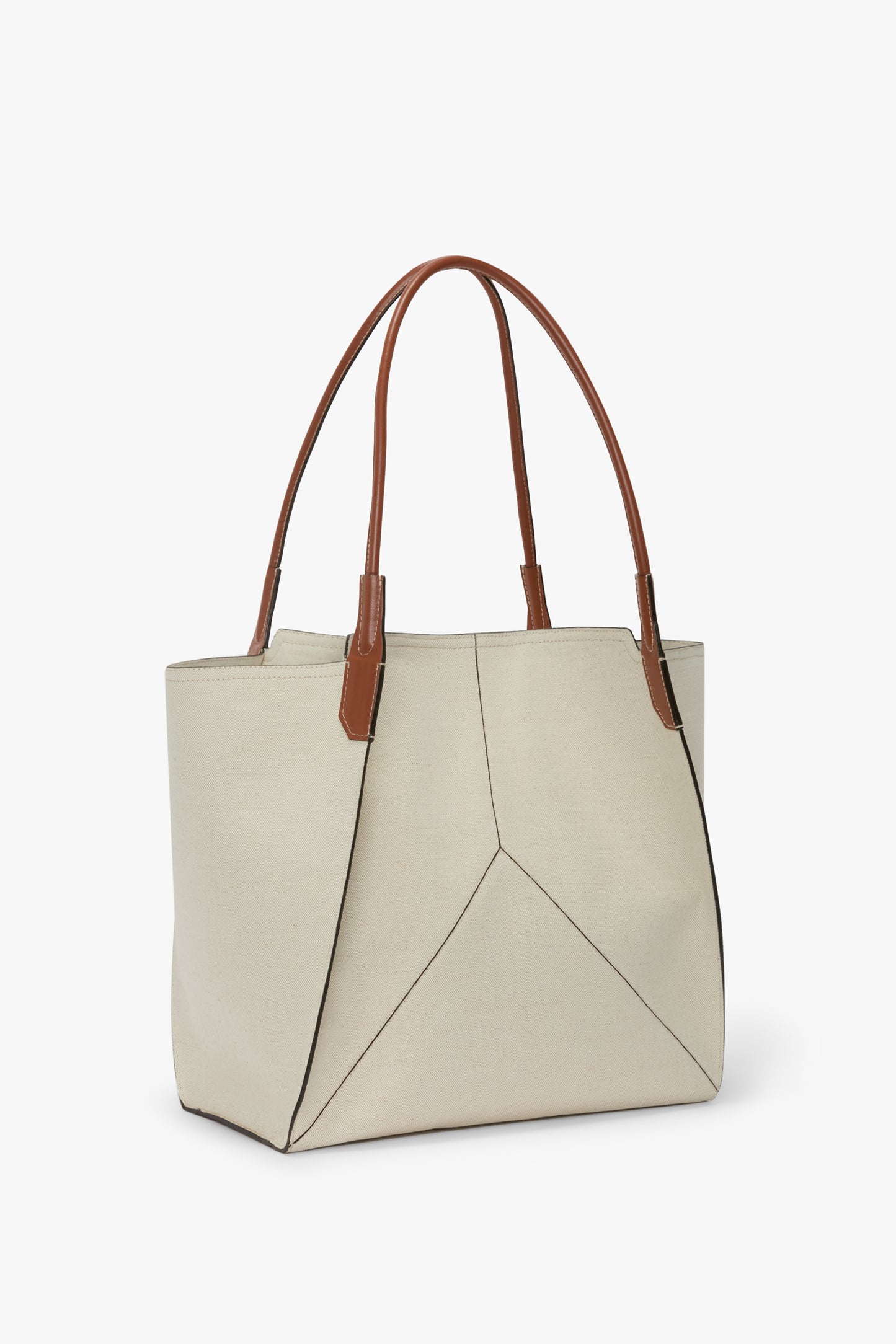 Large Victoria Tote Bag In Ivory Canvas With Tan Leather