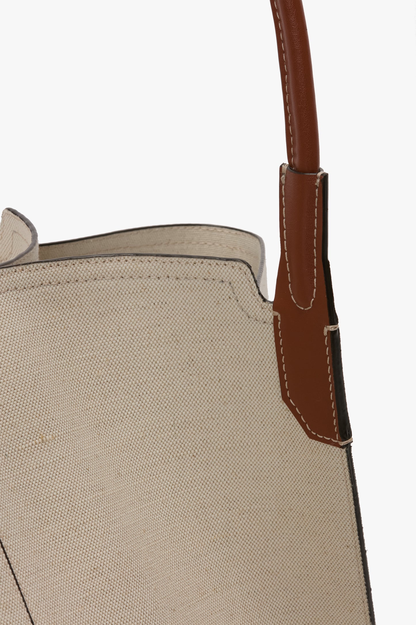 Large Victoria Tote Bag In Ivory Canvas With Tan Leather