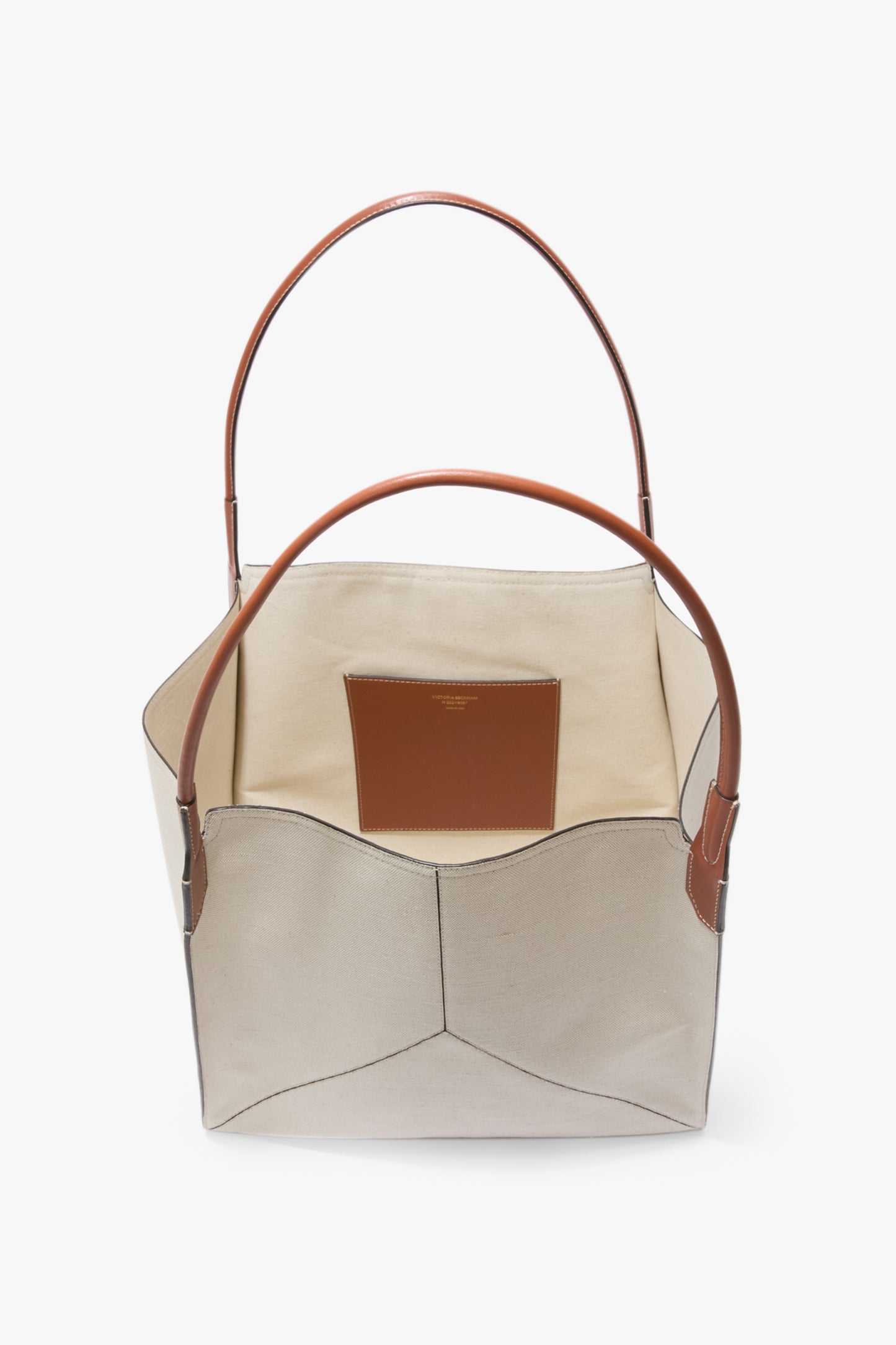 Large Victoria Tote Bag In Ivory Canvas With Tan Leather