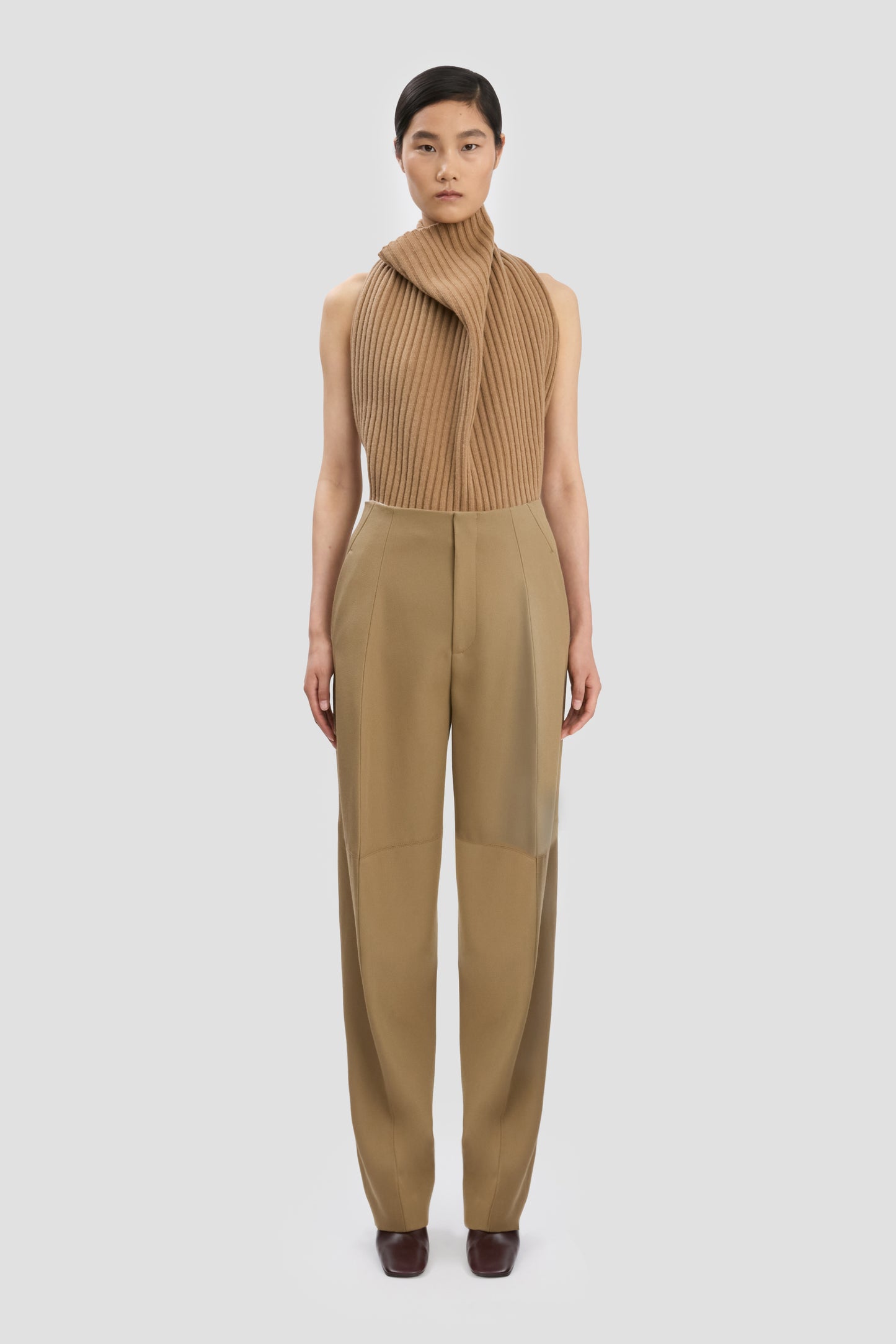 Sculptural Leg Trouser In Dark Camel