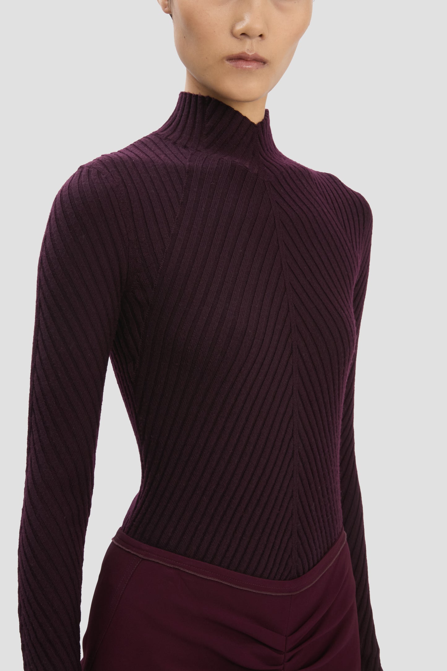 Ribbed Knit Polo In Merlot