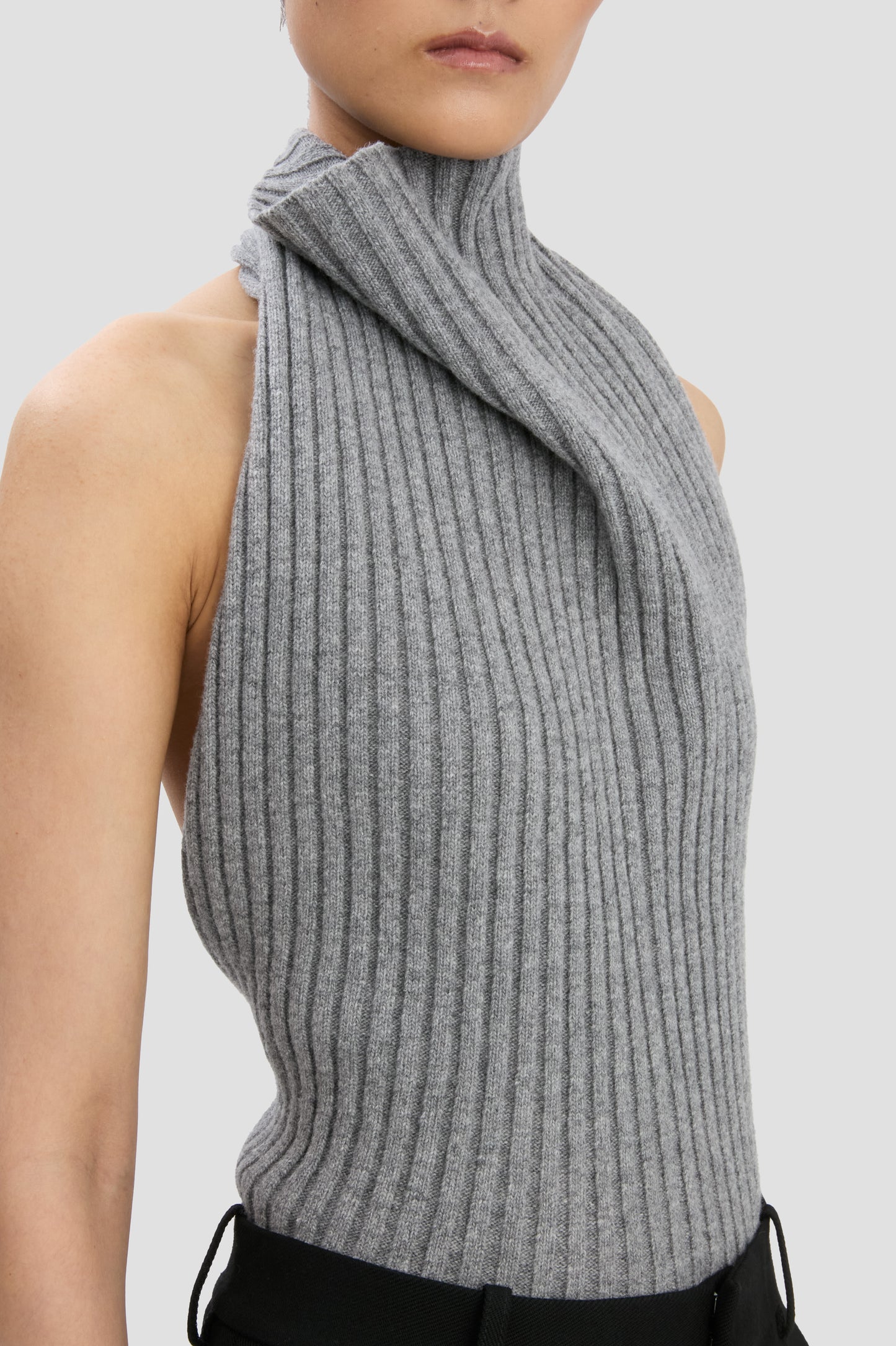 Draped Rib Top In Grey Melange