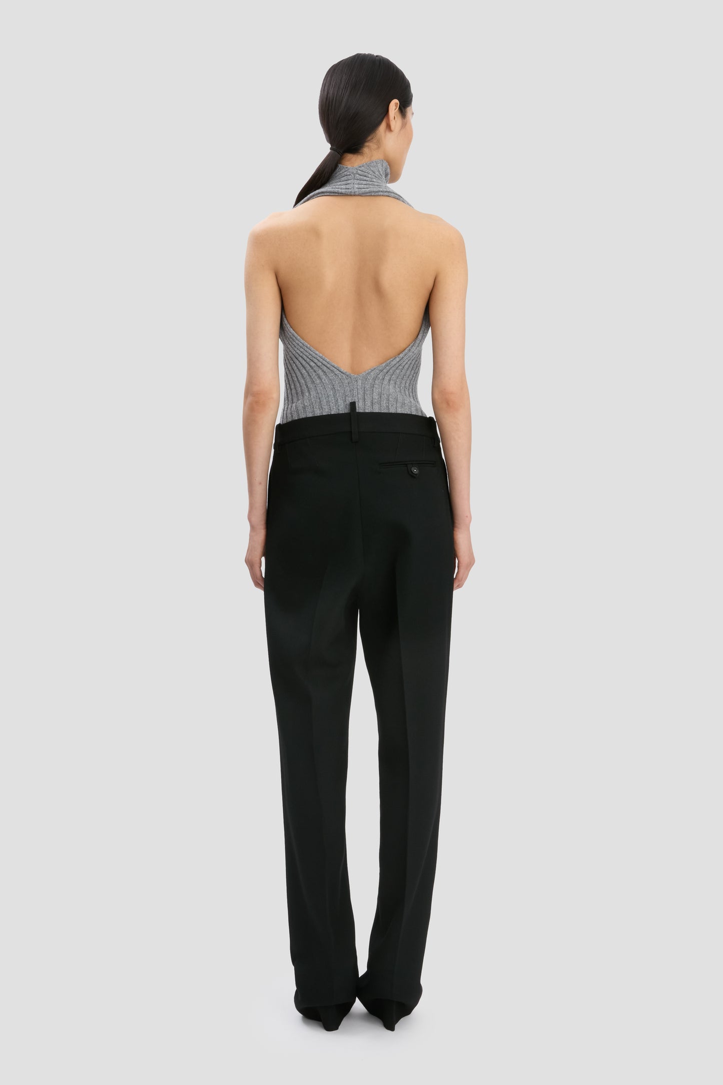 Draped Rib Top In Grey Melange