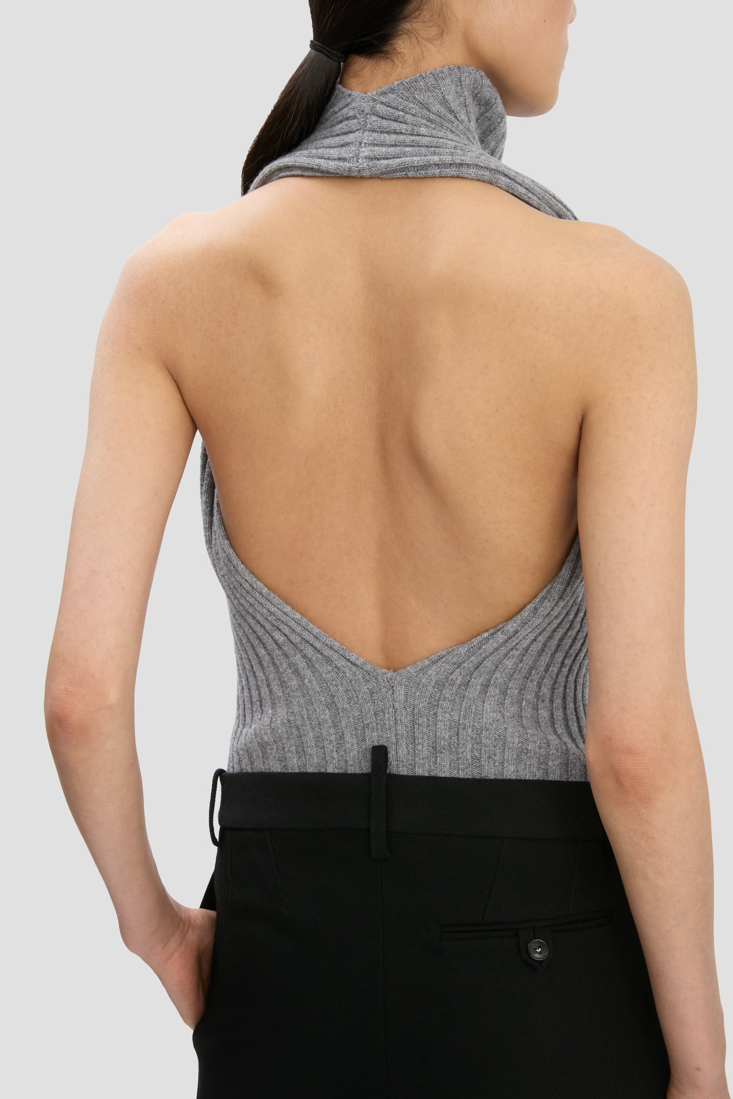 Draped Rib Top In Grey Melange