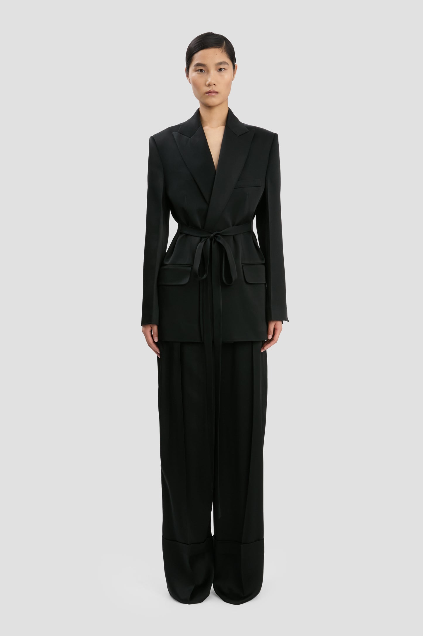 Wide Leg Turn-Up Trouser In Black