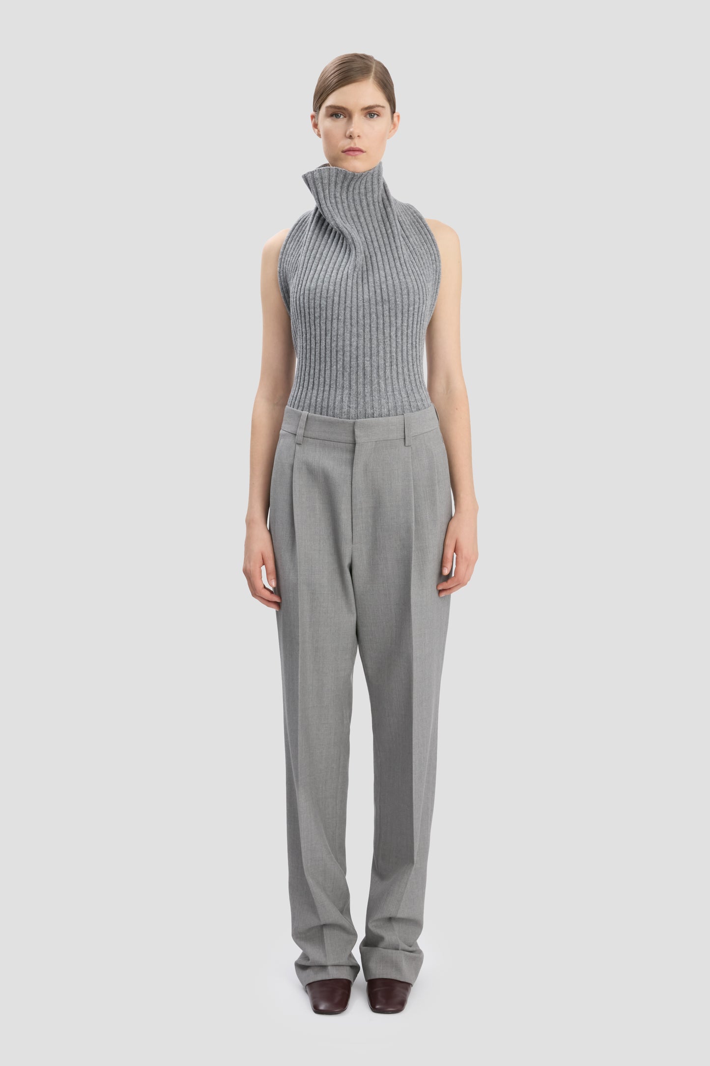 Straight Leg Trouser In Light Grey Melange