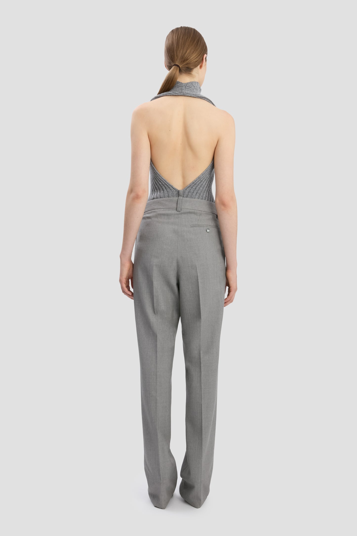 Straight Leg Trouser In Light Grey Melange