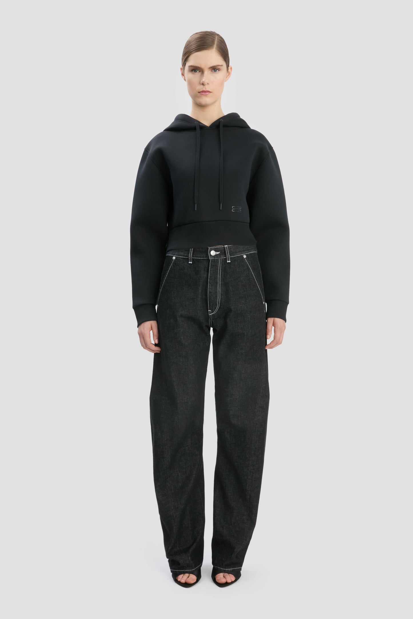 Cropped Structured Hoodie In Black