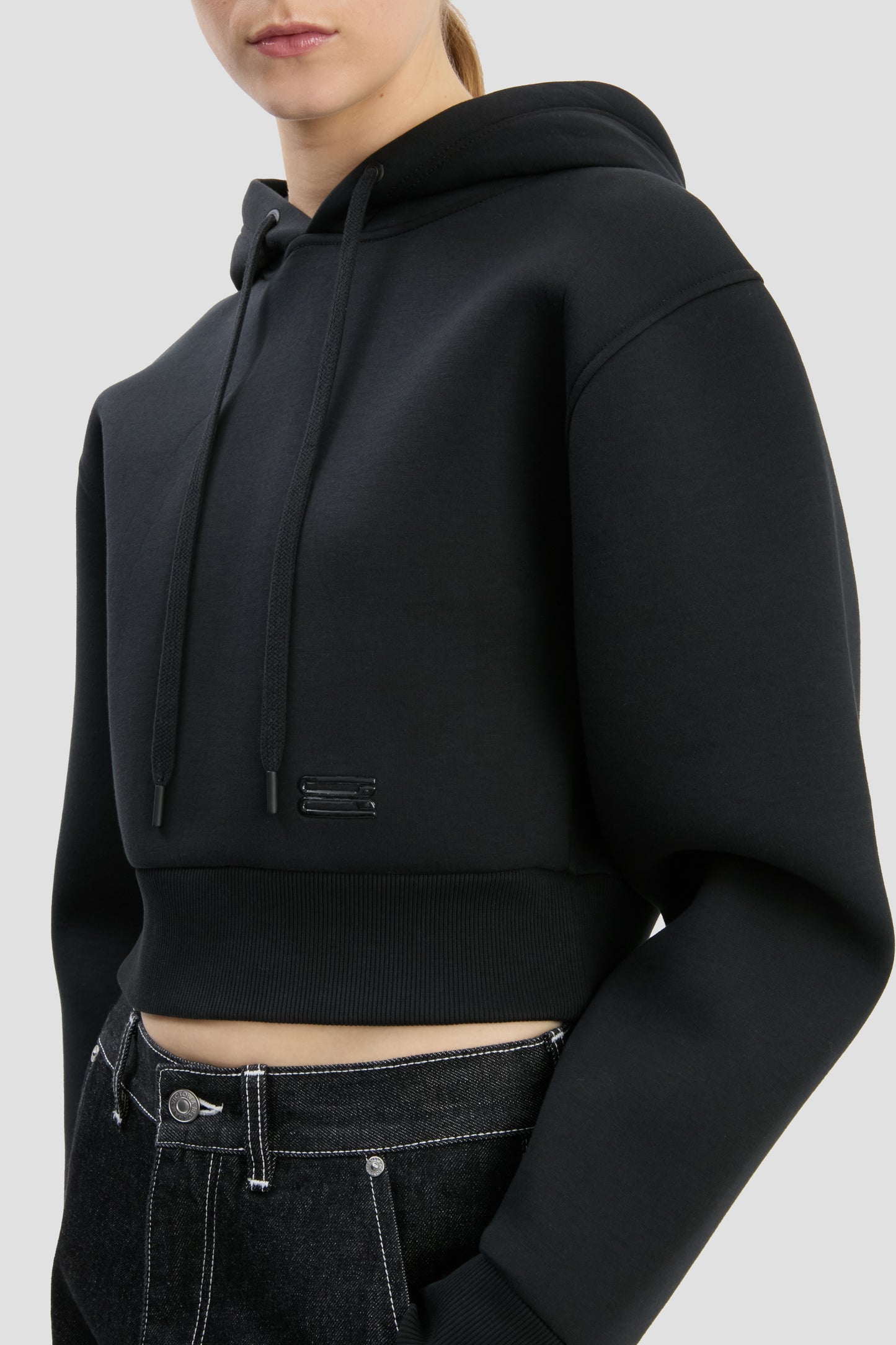 Cropped Structured Hoodie In Black