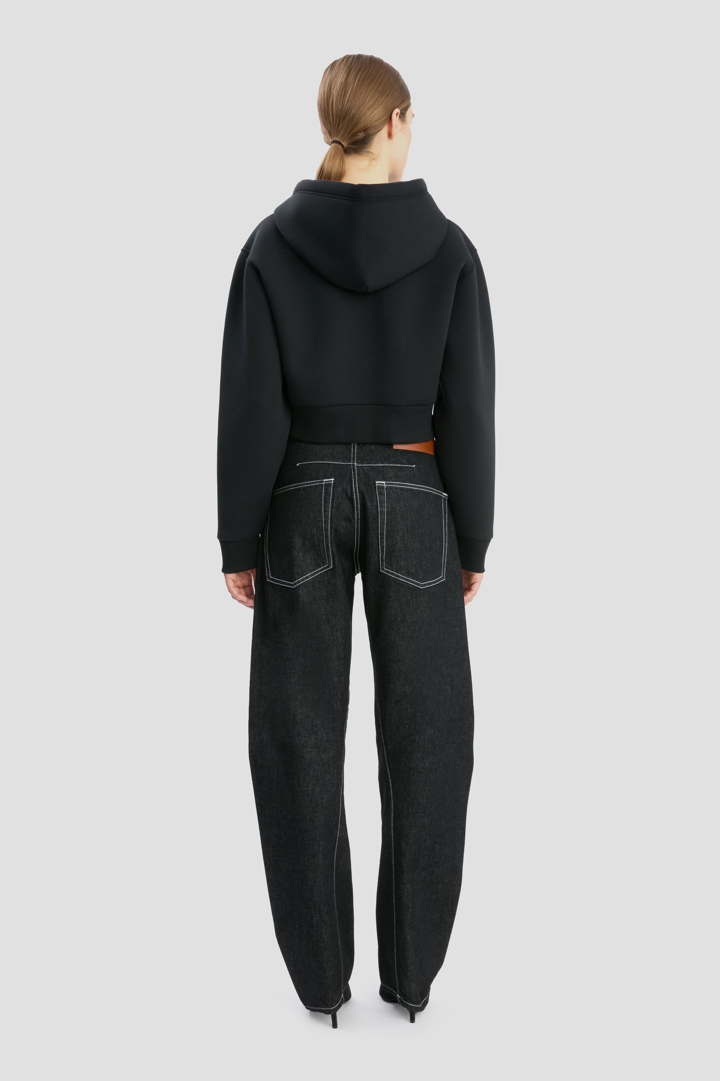 Cropped Structured Hoodie In Black