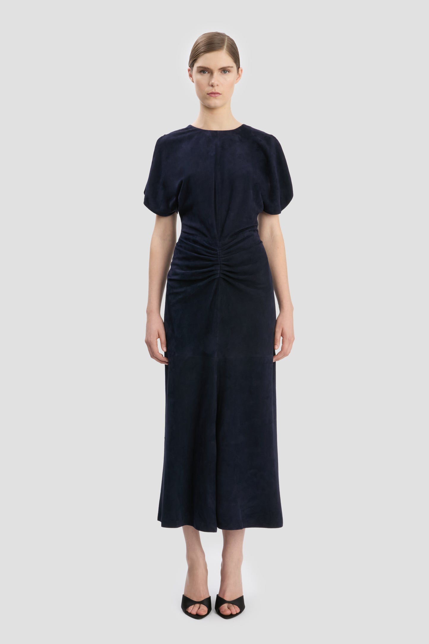 Bela Midi Dress In Navy Suede