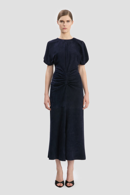 Bela Midi Dress In Navy Suede