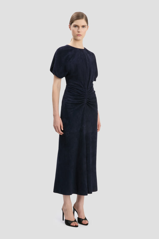Bela Midi Dress In Navy Suede