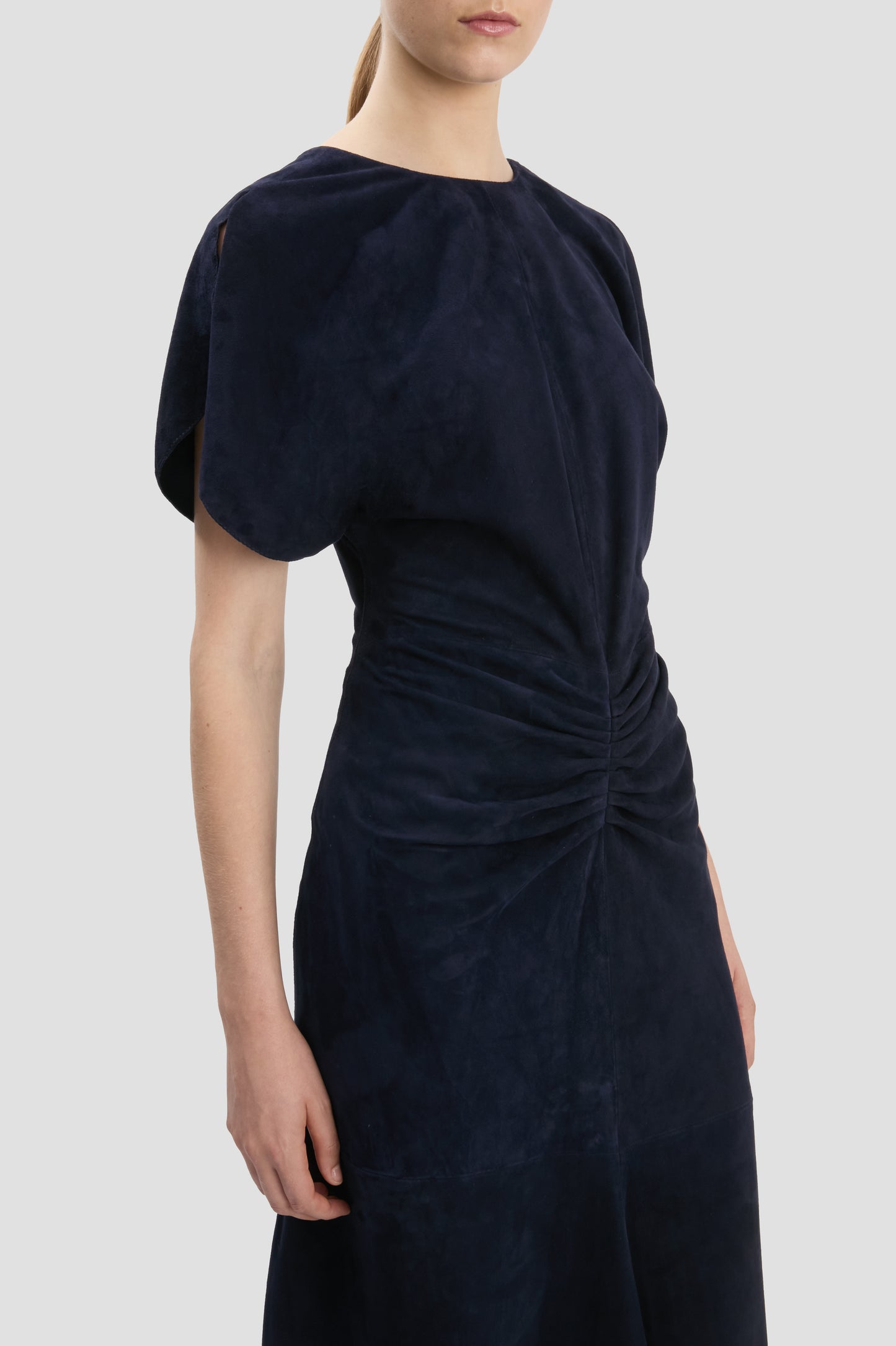 Bela Midi Dress In Navy Suede