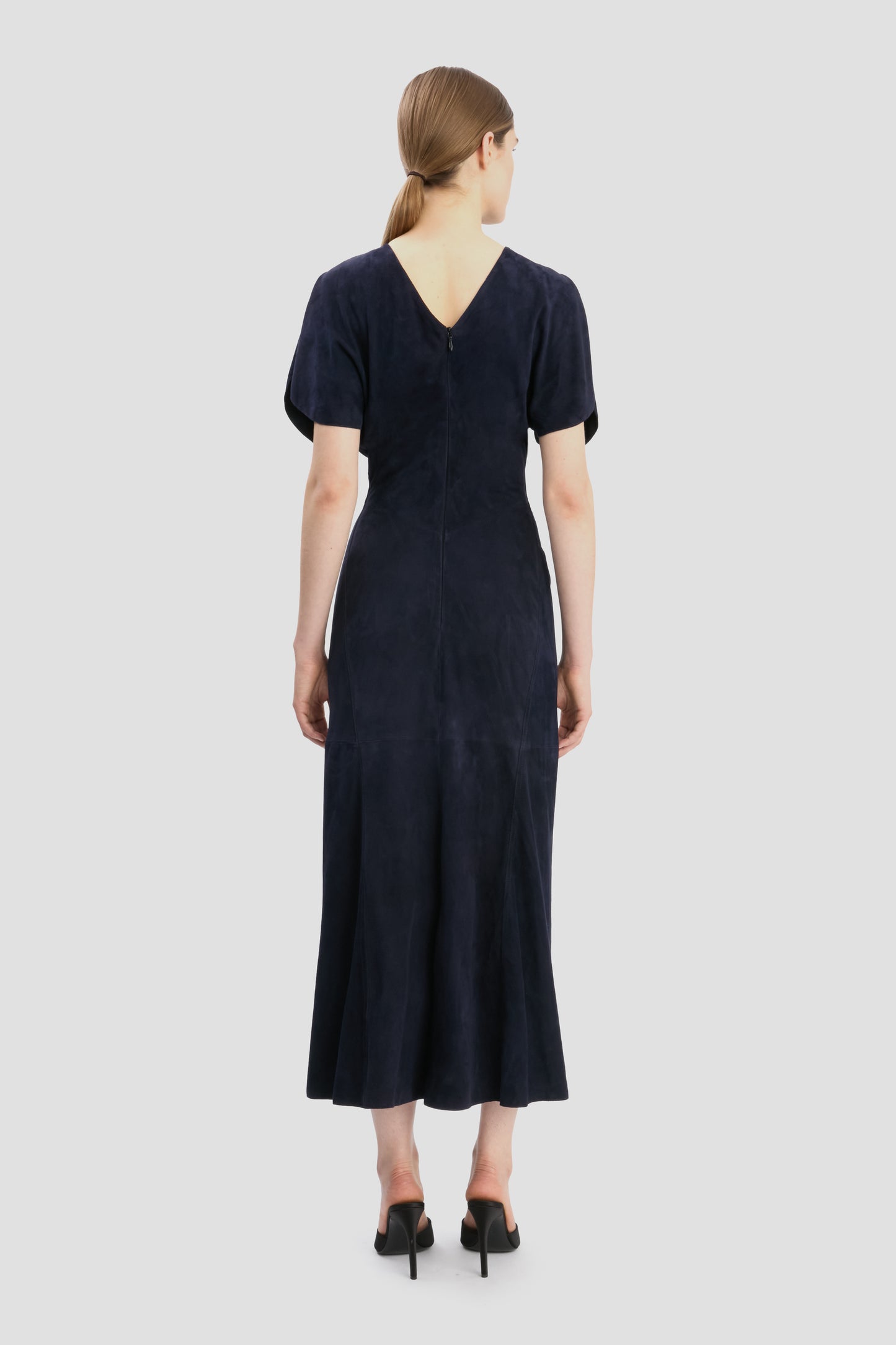 Bela Midi Dress In Navy Suede