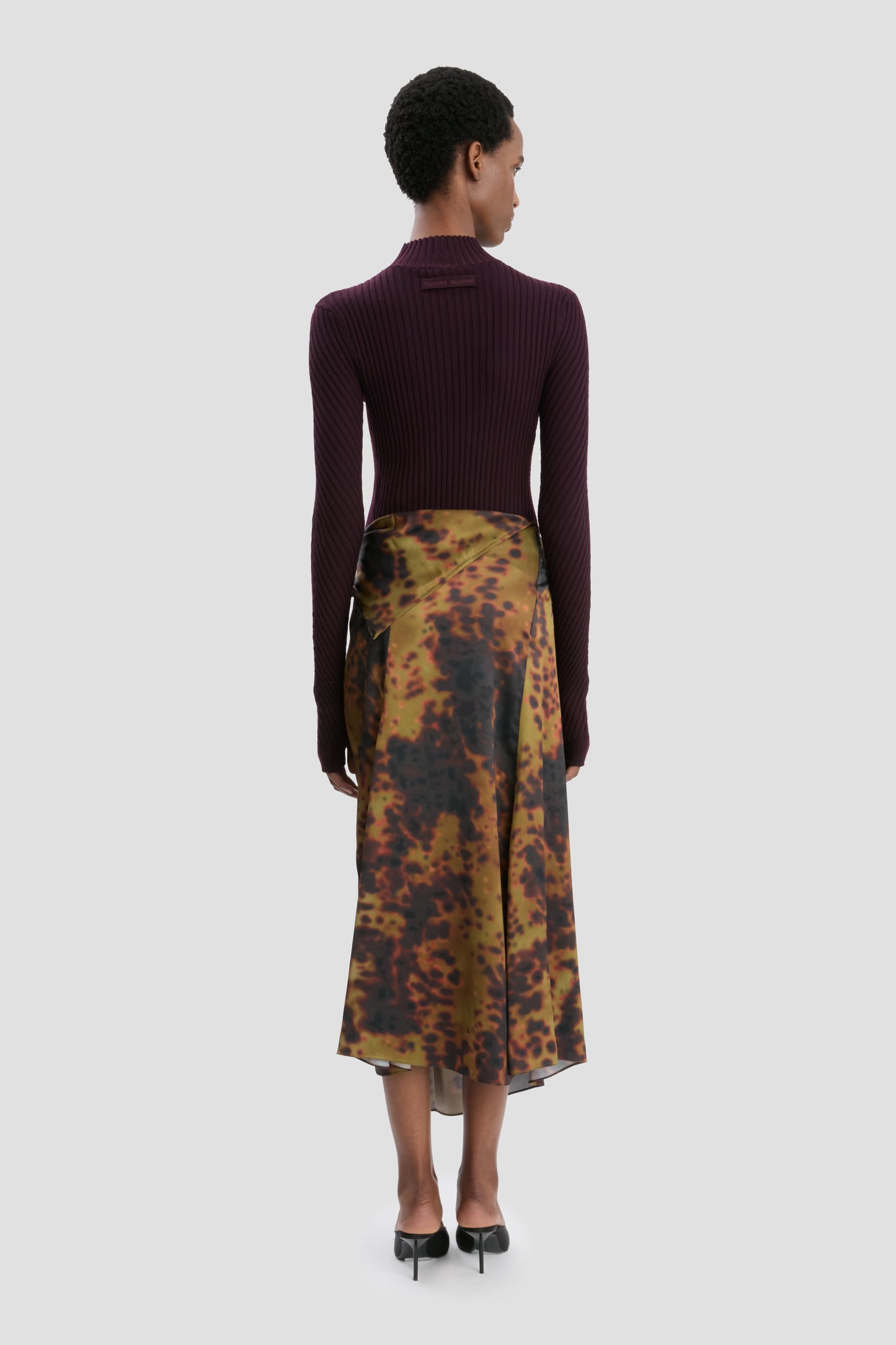 Midi Skirt In Olive Brown Print