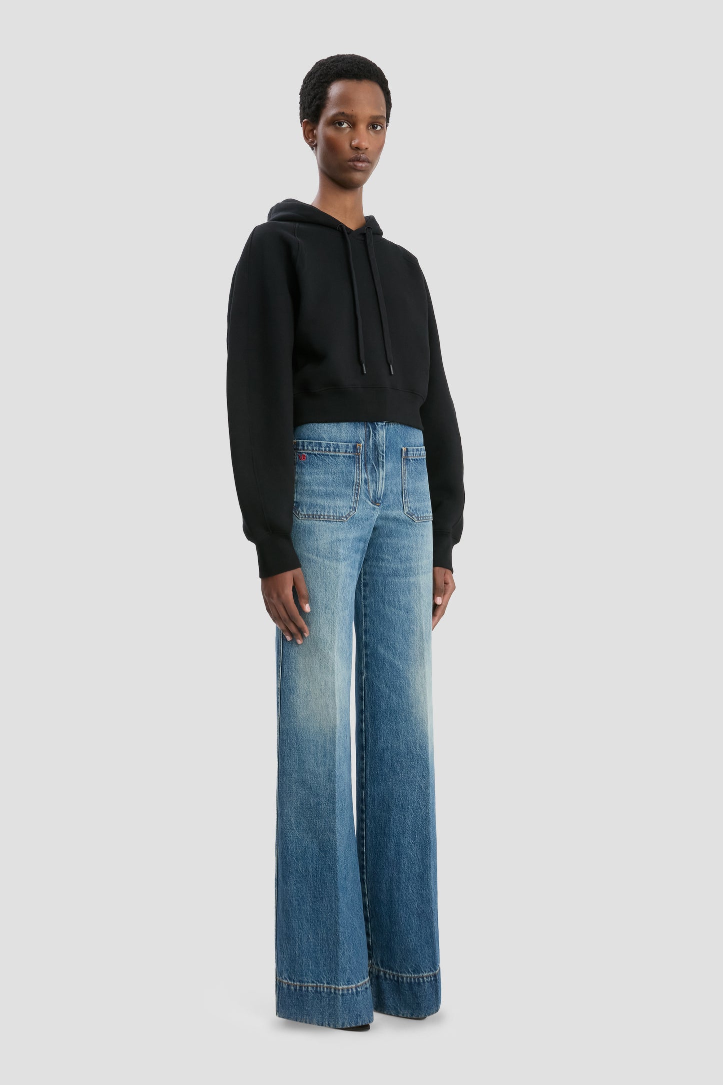 Cropped Raglan Hoodie In Black