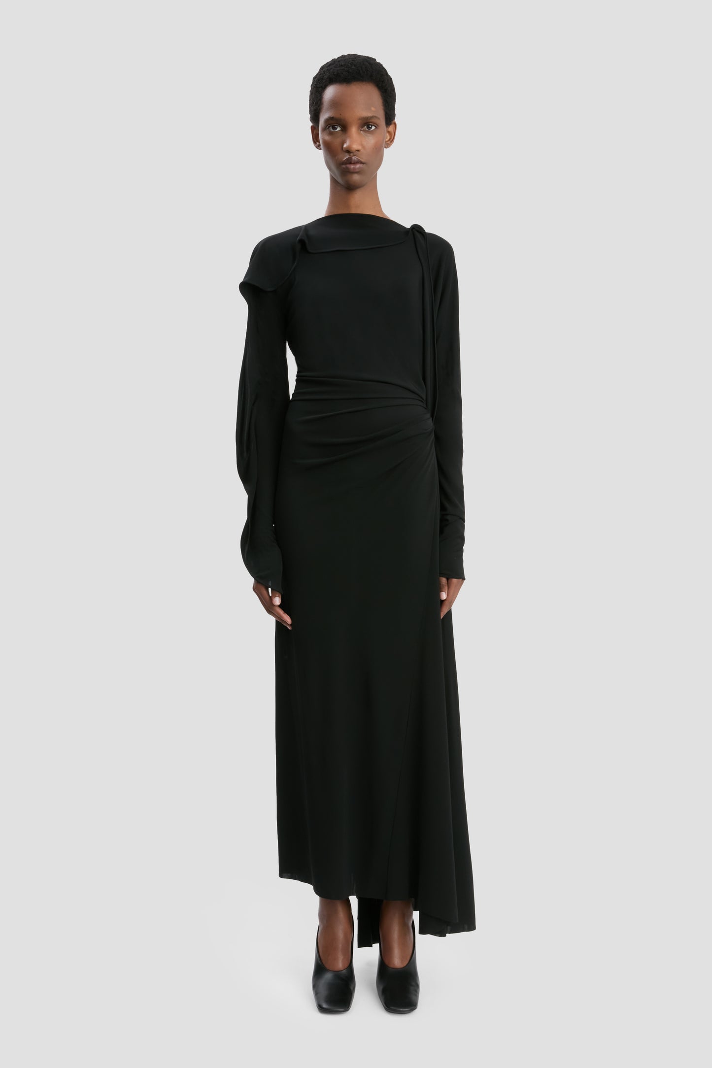 Draped Midi Dress In Black