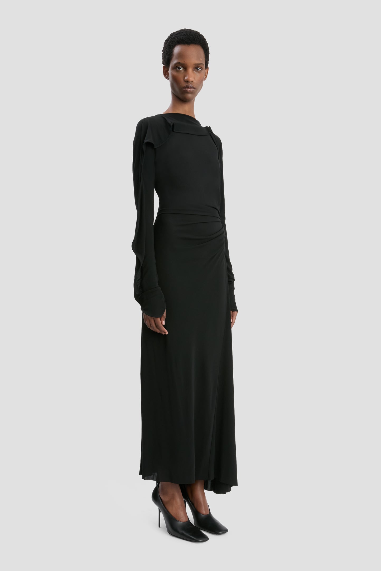 Draped Midi Dress In Black