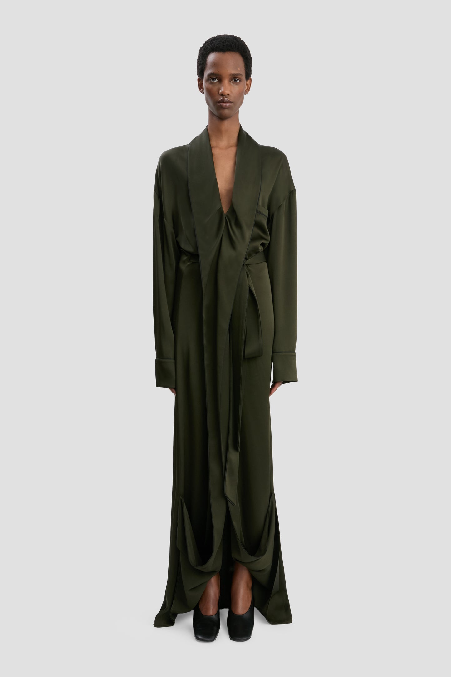 Wrap Gown In Dark Olive