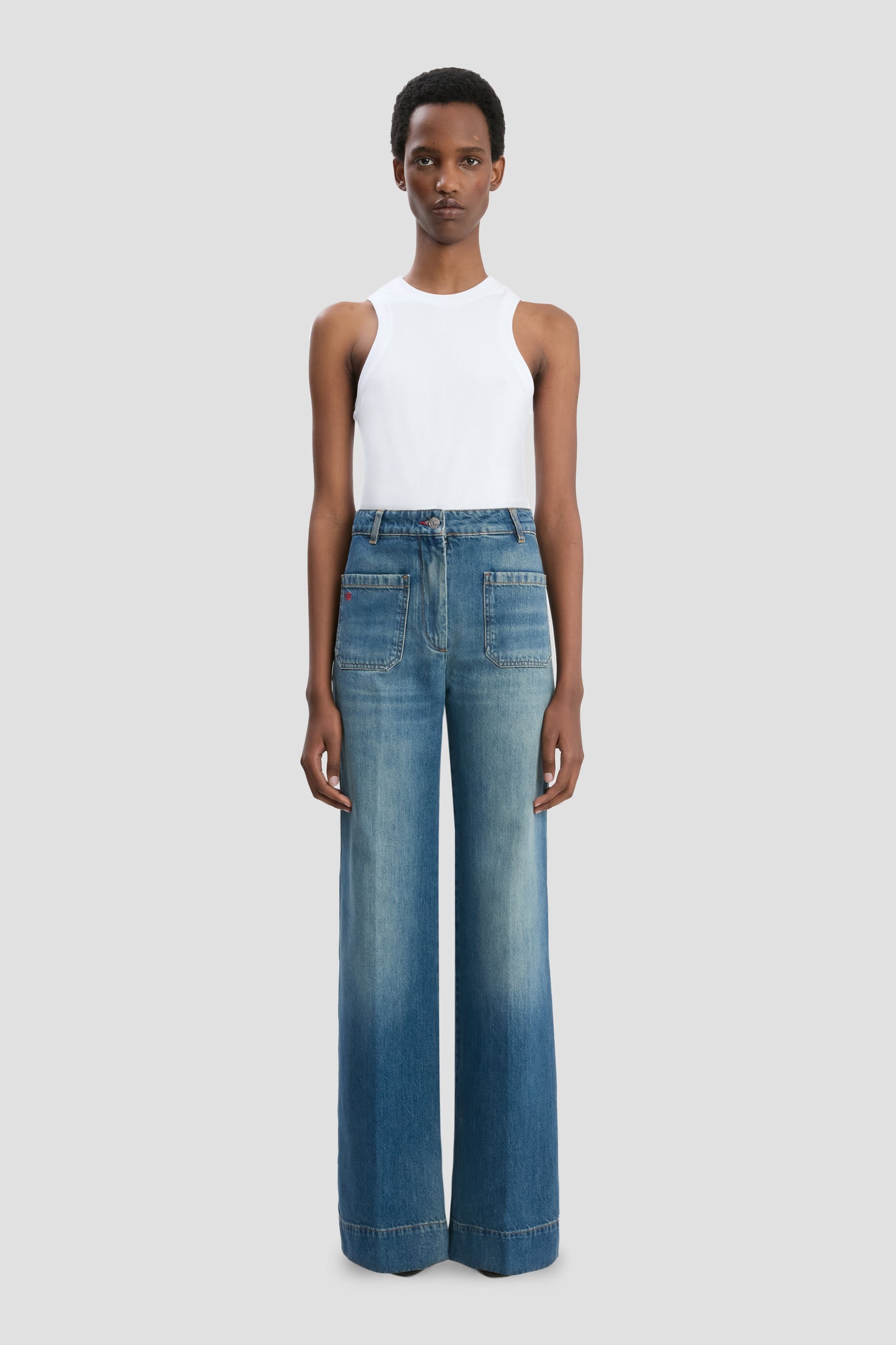 Alina High Waisted Long Jean In Classic Blue Wash