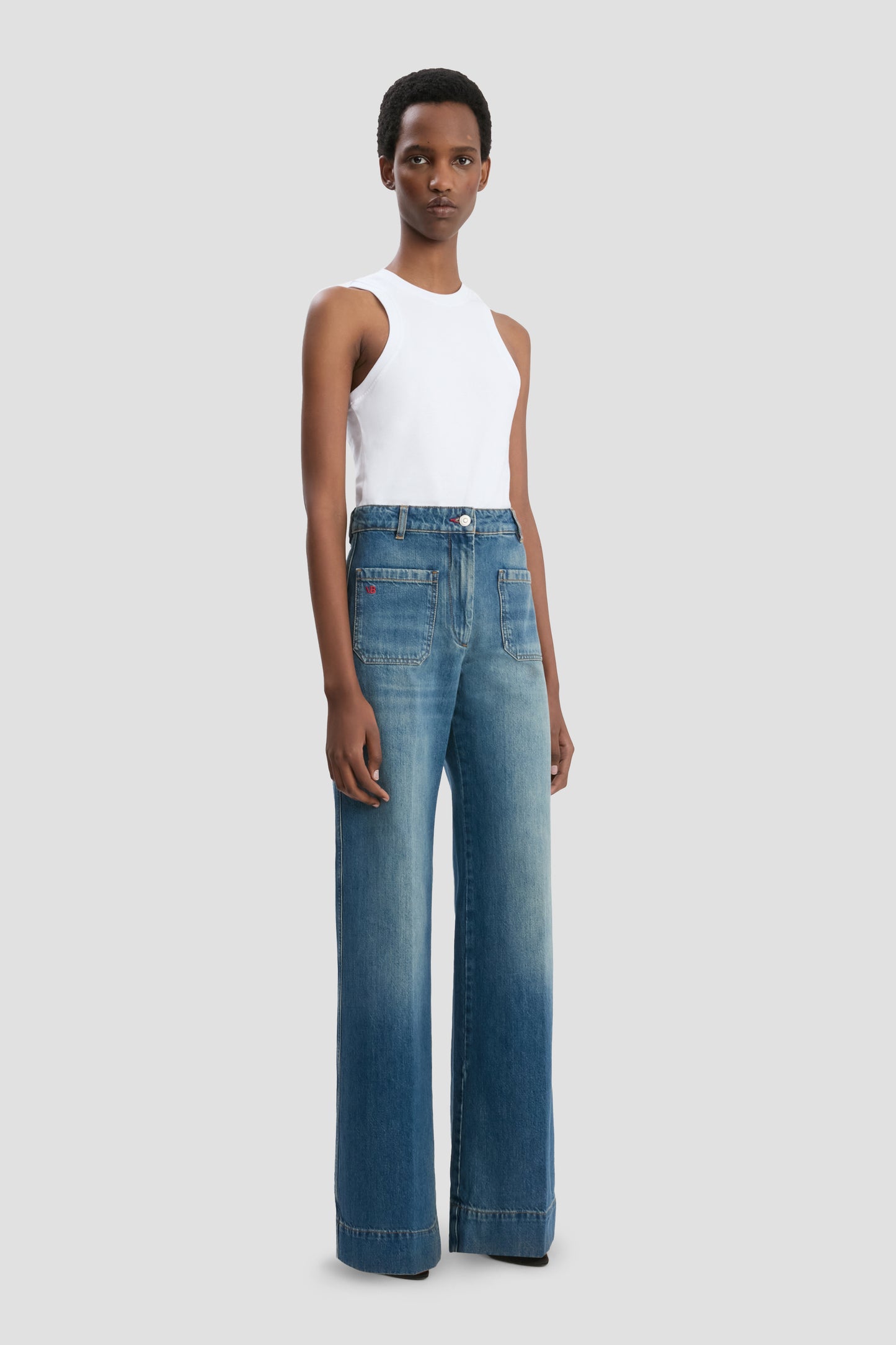Alina High Waisted Long Jean In Classic Blue Wash