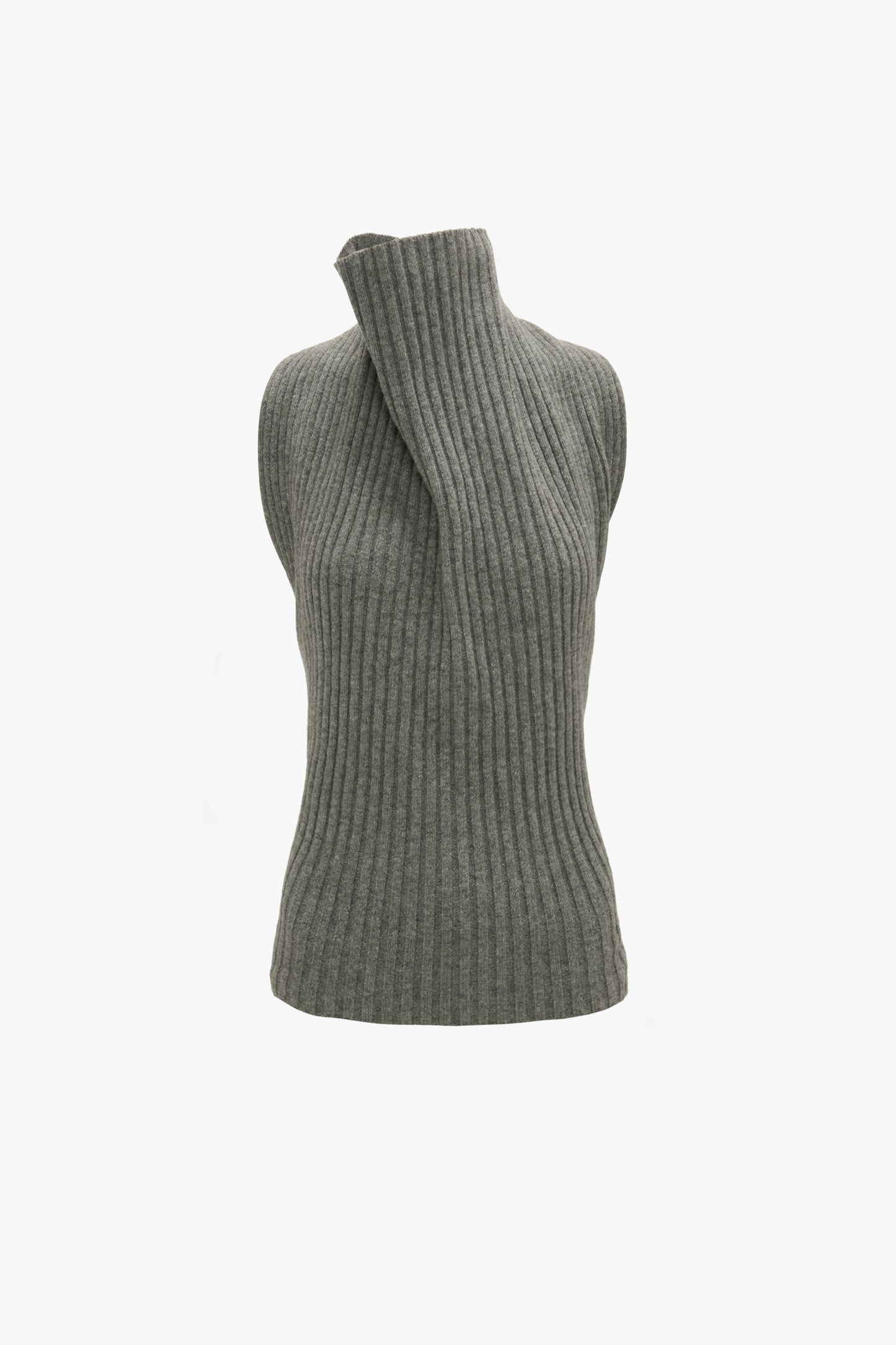 Draped Rib Top In Grey Melange