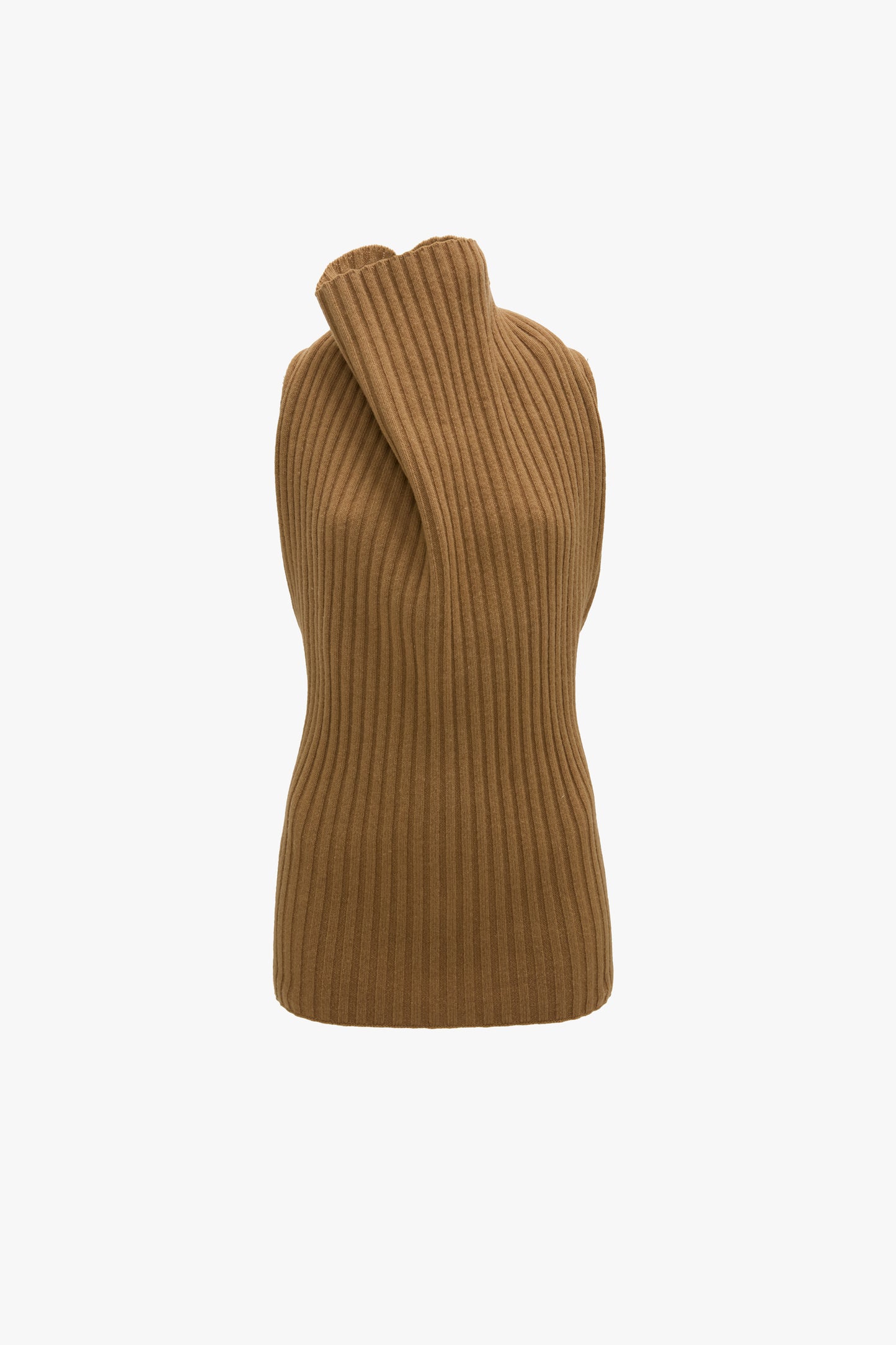 Draped Rib Top In Dark Camel