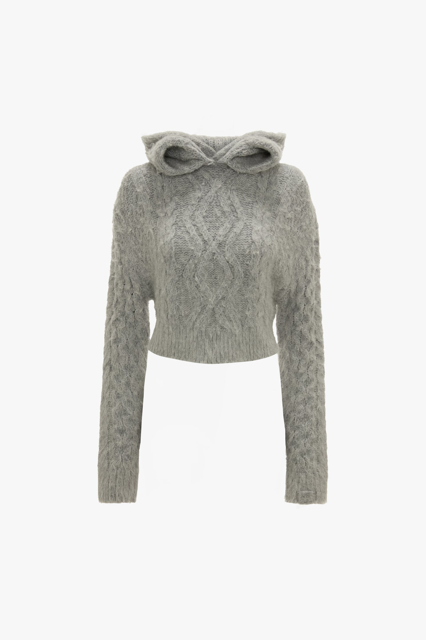 Cropped Cable Jumper In Grey Melange