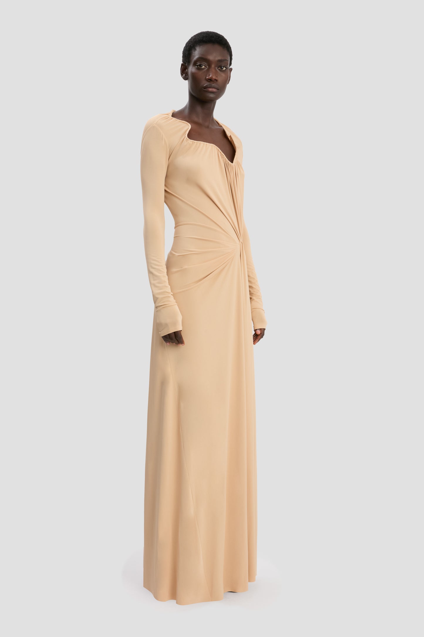 Structured Gown In Dune Beige