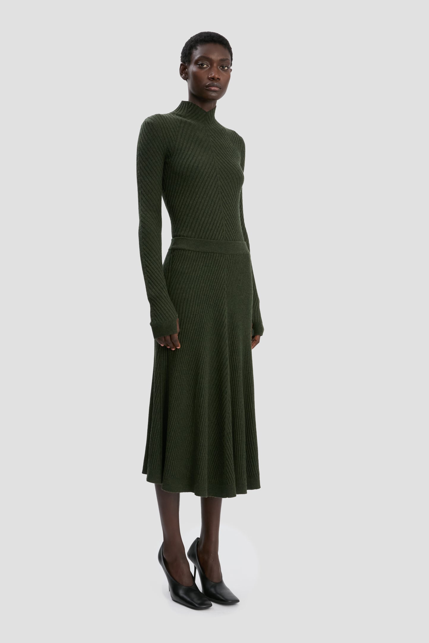 Ribbed Midi Knit Skirt In Oregano