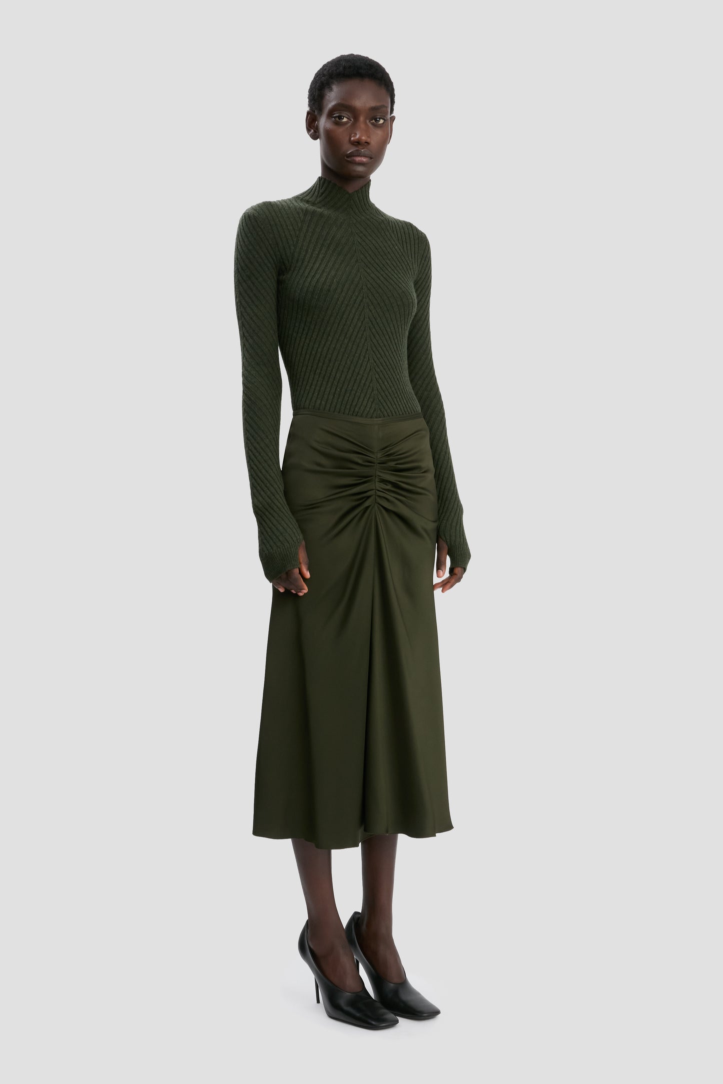 Bela Midi Skirt In Dark Olive