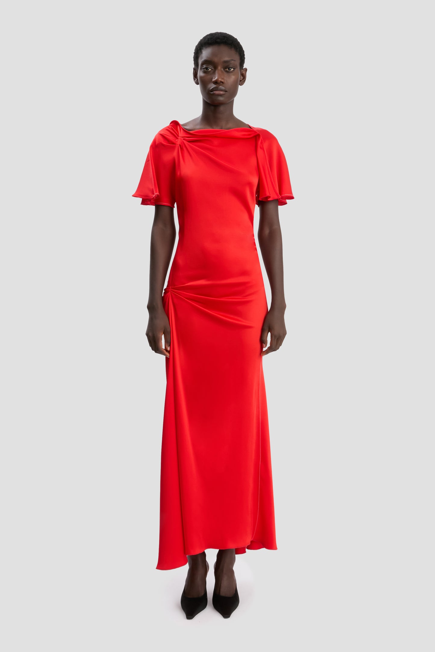 Draped Cap Sleeve Dress In Cayenne