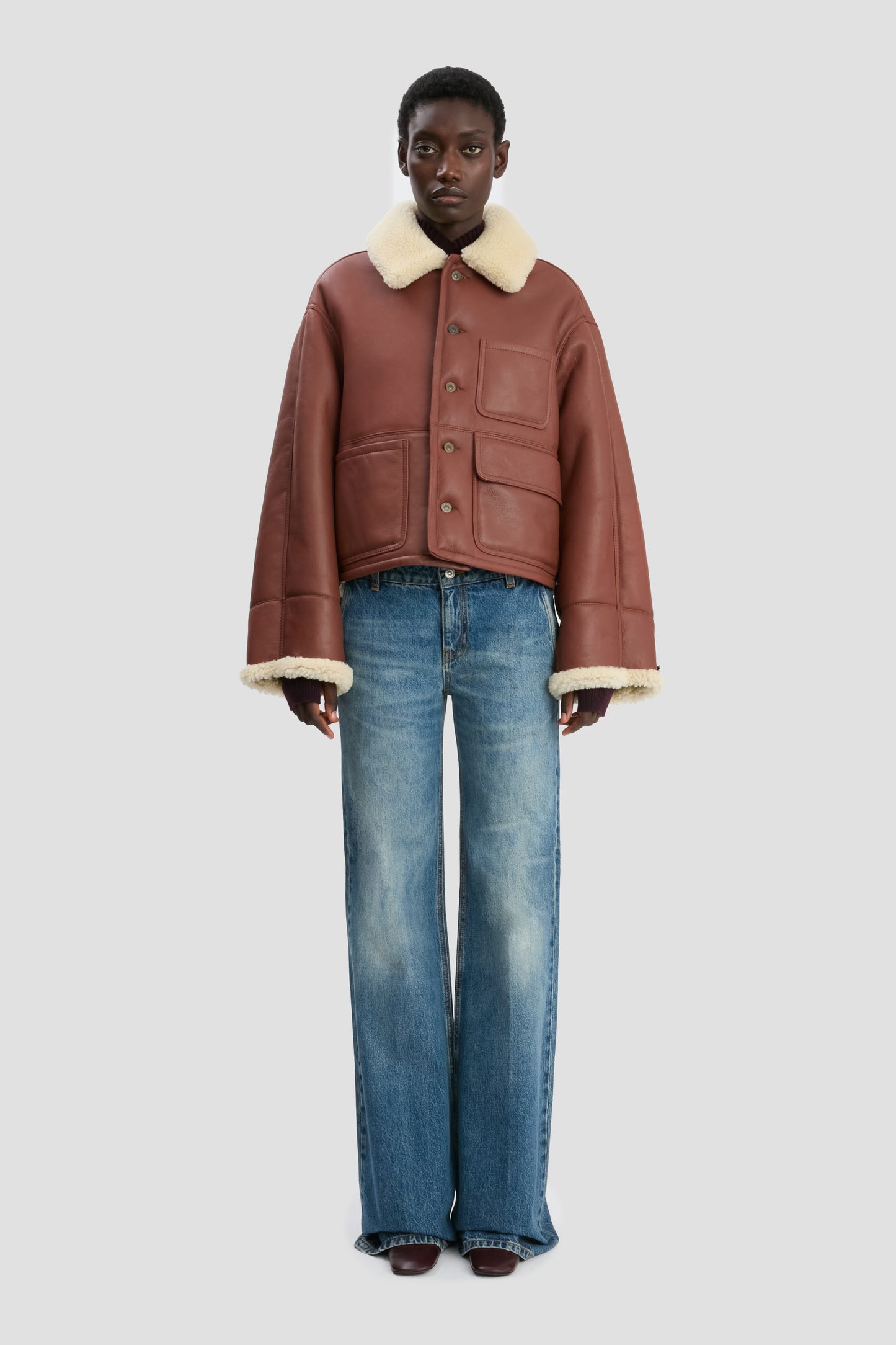 Shearling Jacket In Brown-Cream