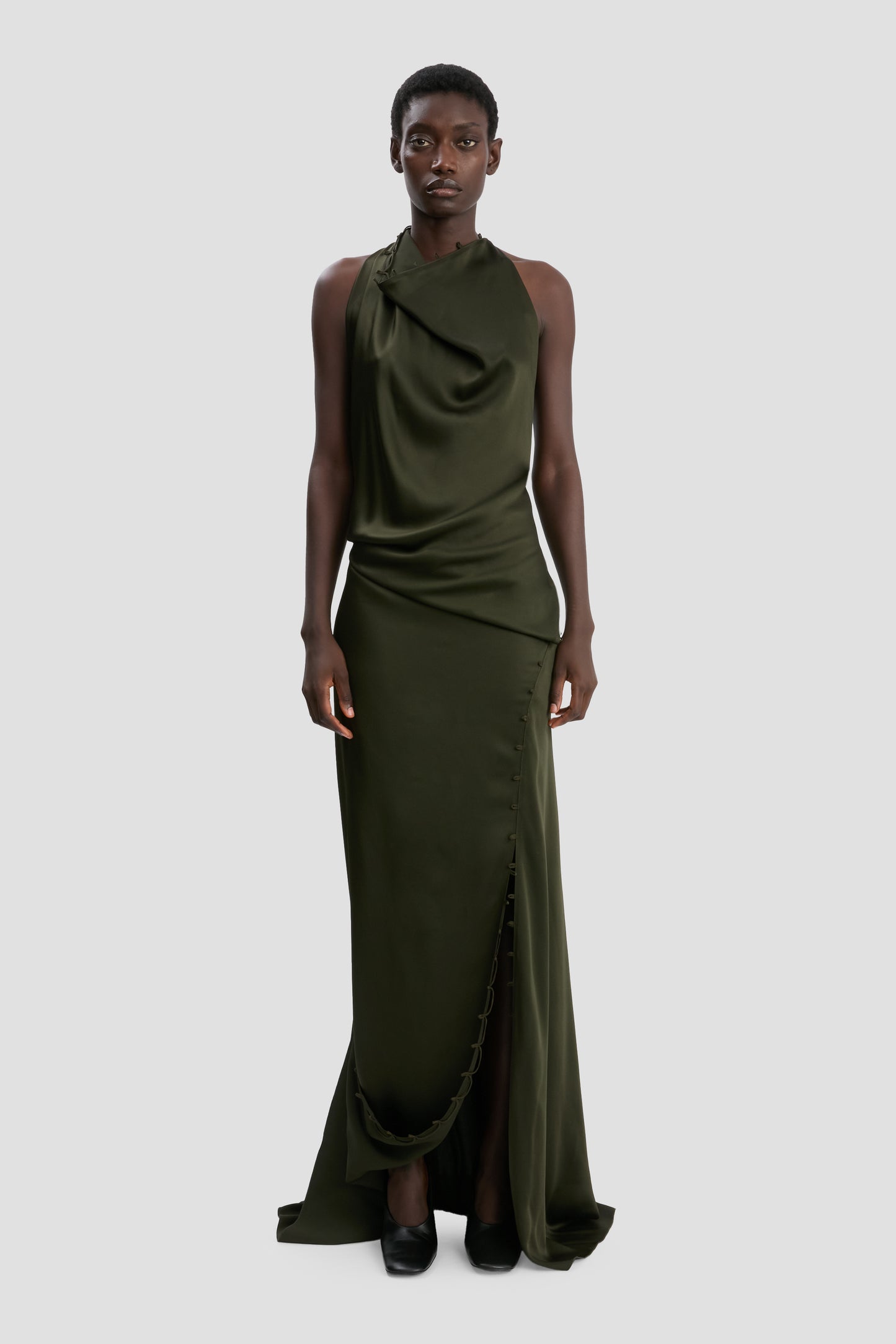 Draped Gown In Dark Olive