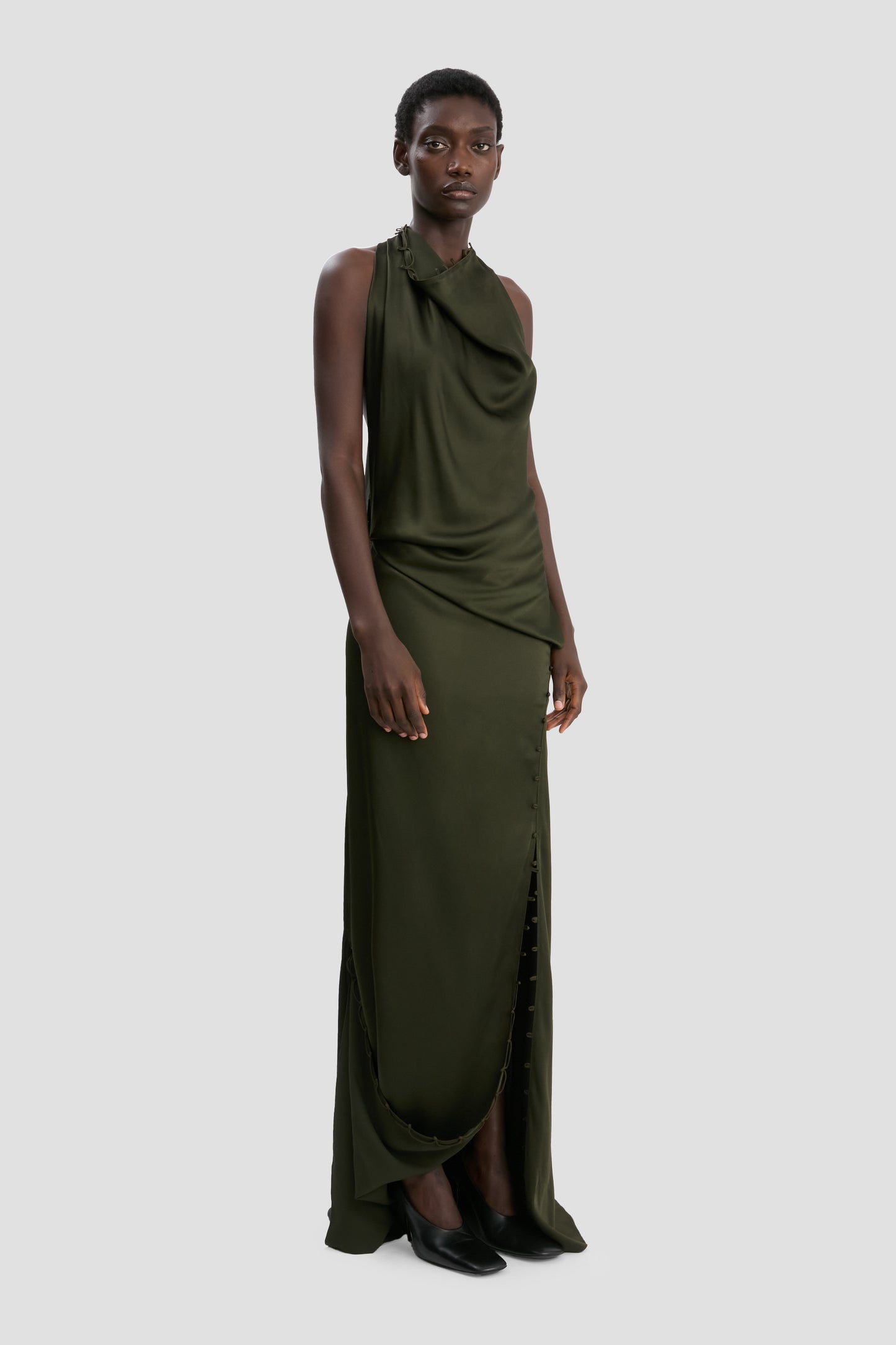 Draped Gown In Dark Olive