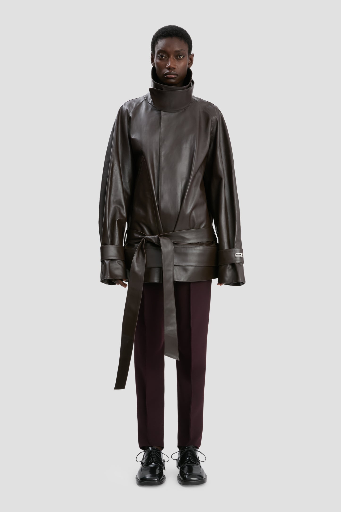 Leather Trench In Dark Chocolate