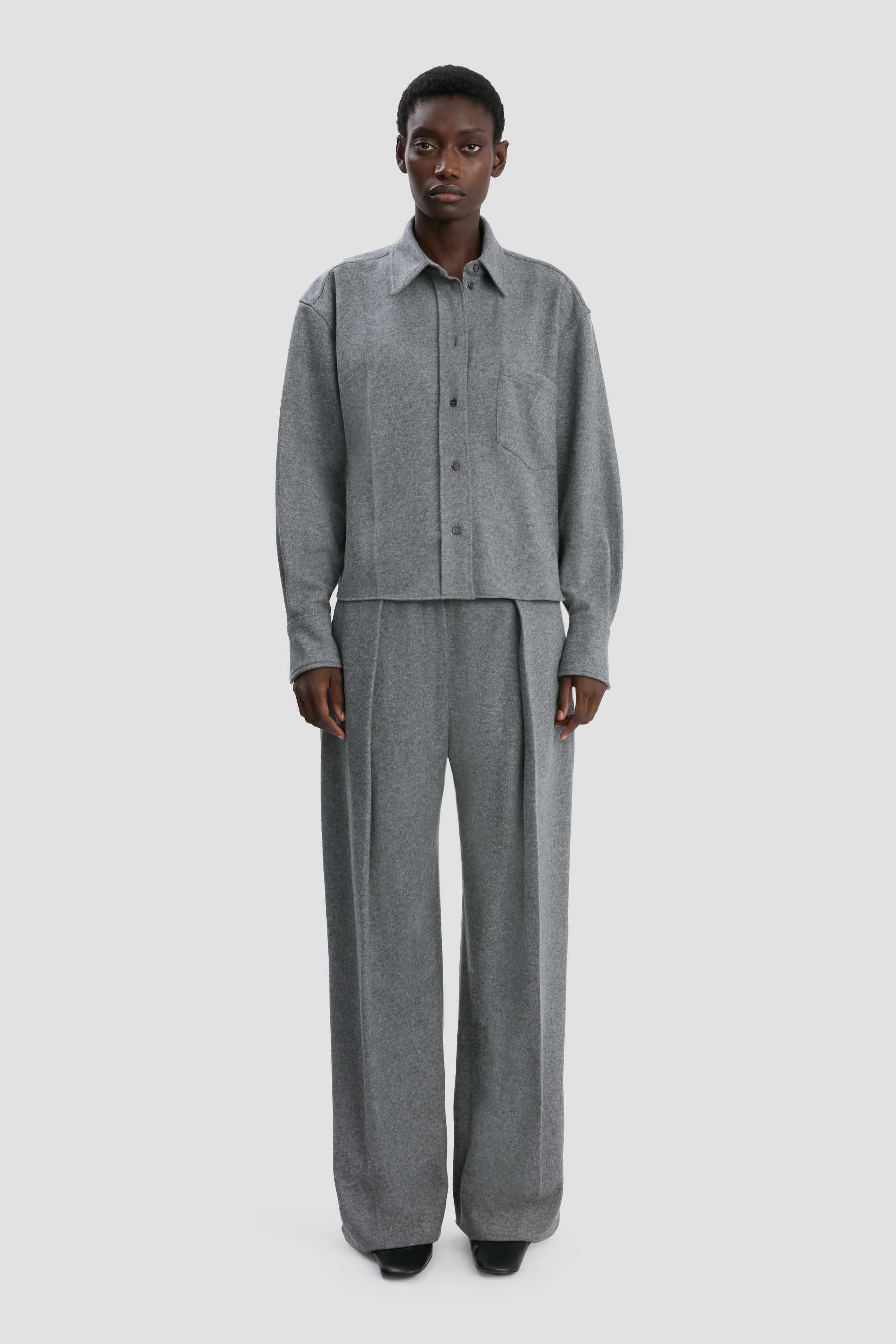 Pocket Shirt In Grey Melange – Victoria Beckham Inc