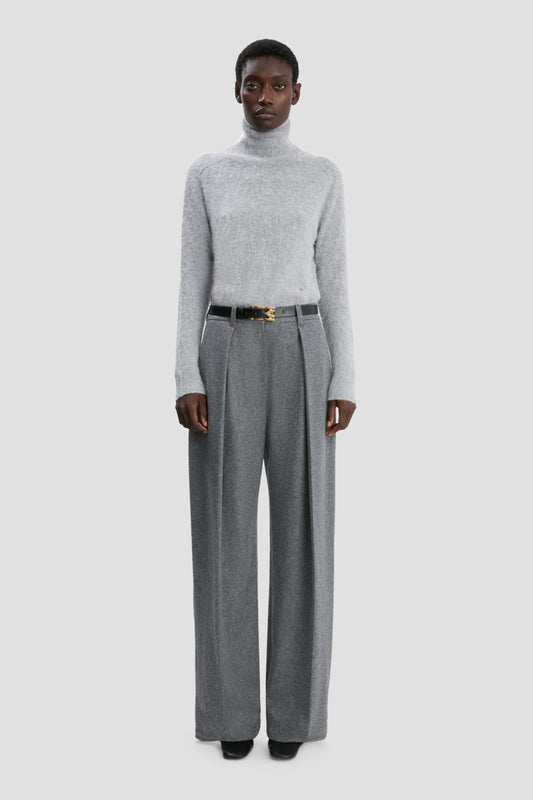 Wide Leg Trouser In Grey Melange