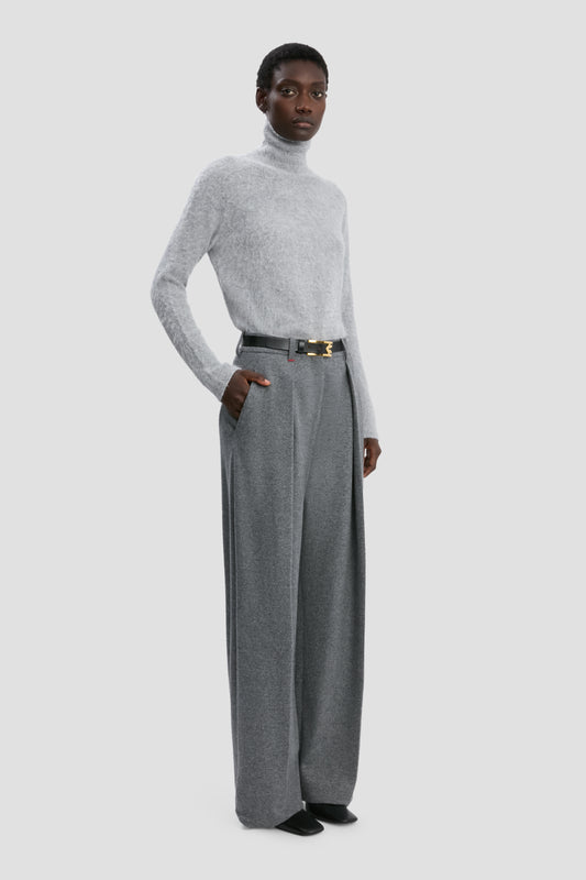 Wide Leg Trouser In Grey Melange