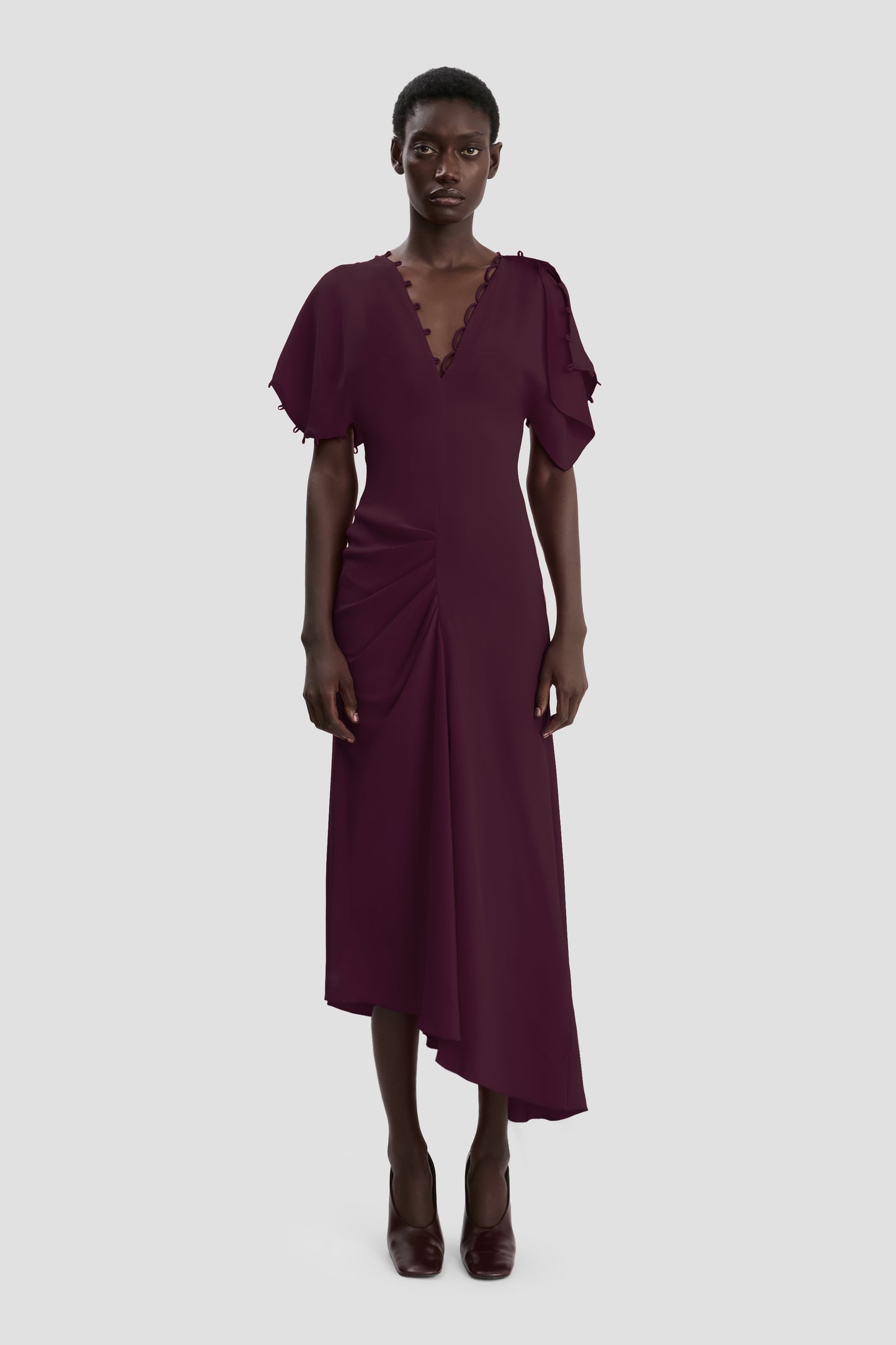 Draped Midi Dress In Merlot