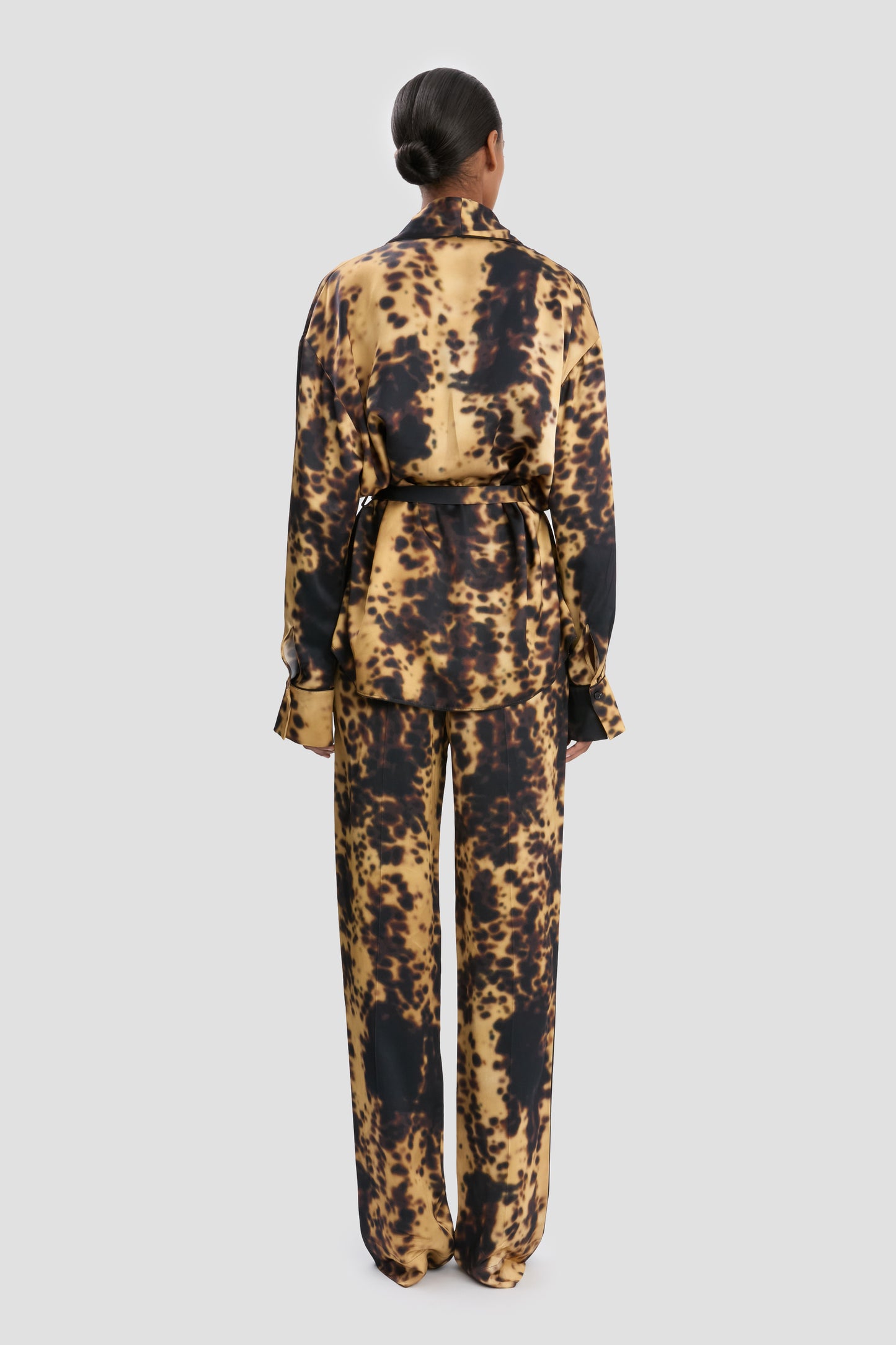 Pyjama Wrap Blouse In Olive Brown Print