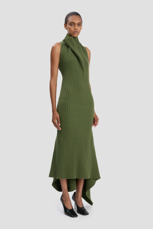 Draped Rib Midi Dress In Oregano