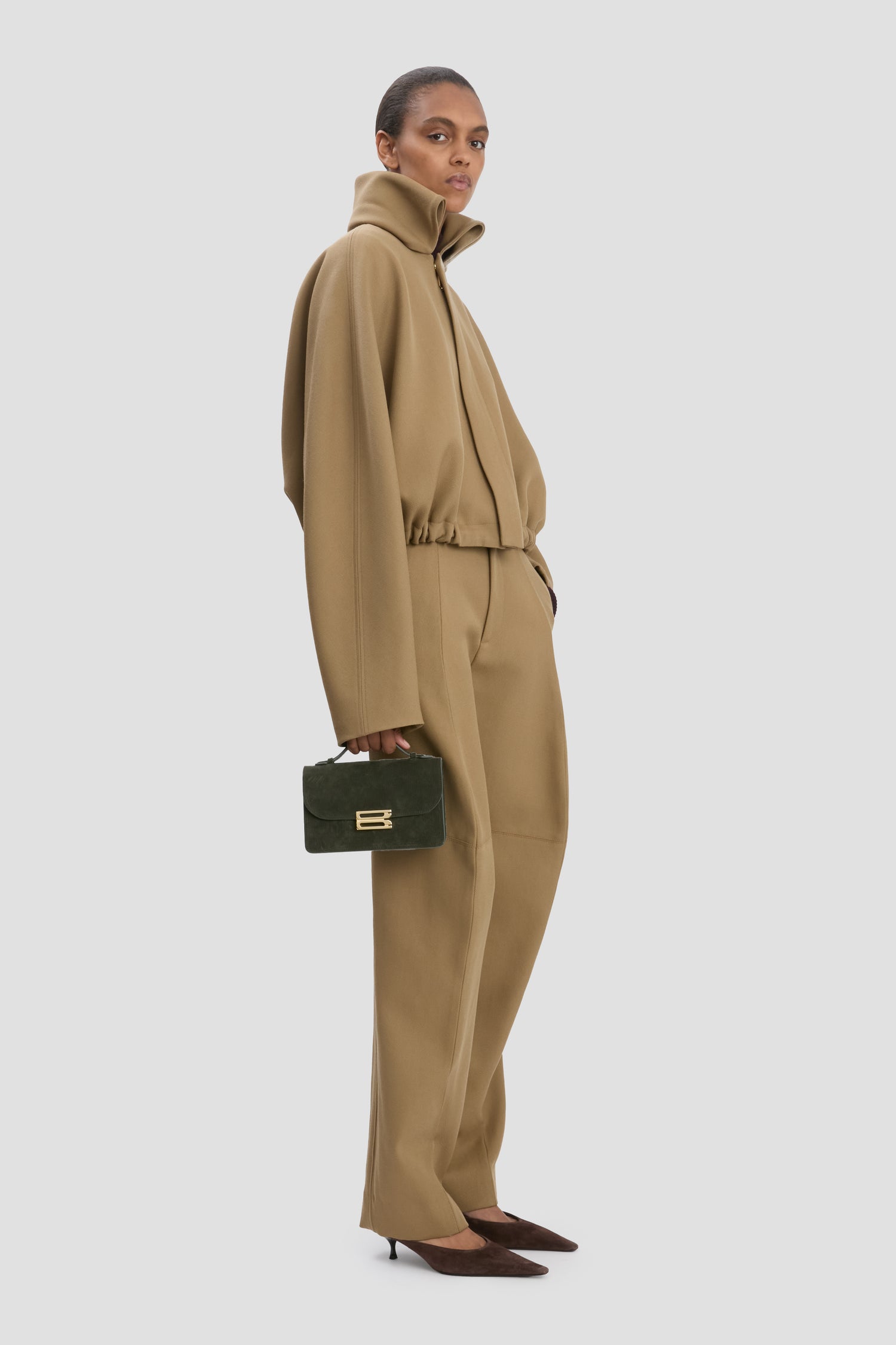 Mini Dorian Bag In Dark Olive Stripe Embossed Suede