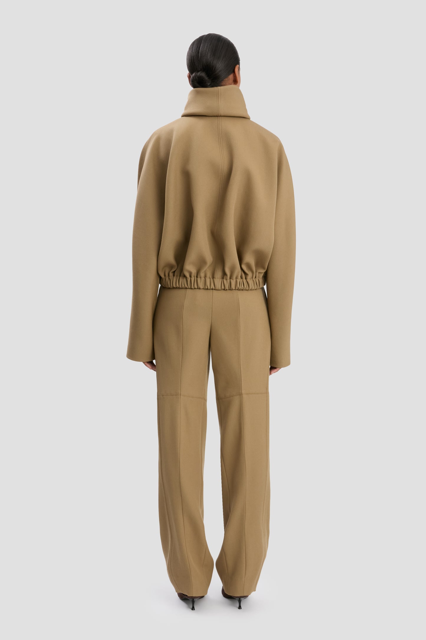 Roll Neck Bomber Jacket In Dark Camel