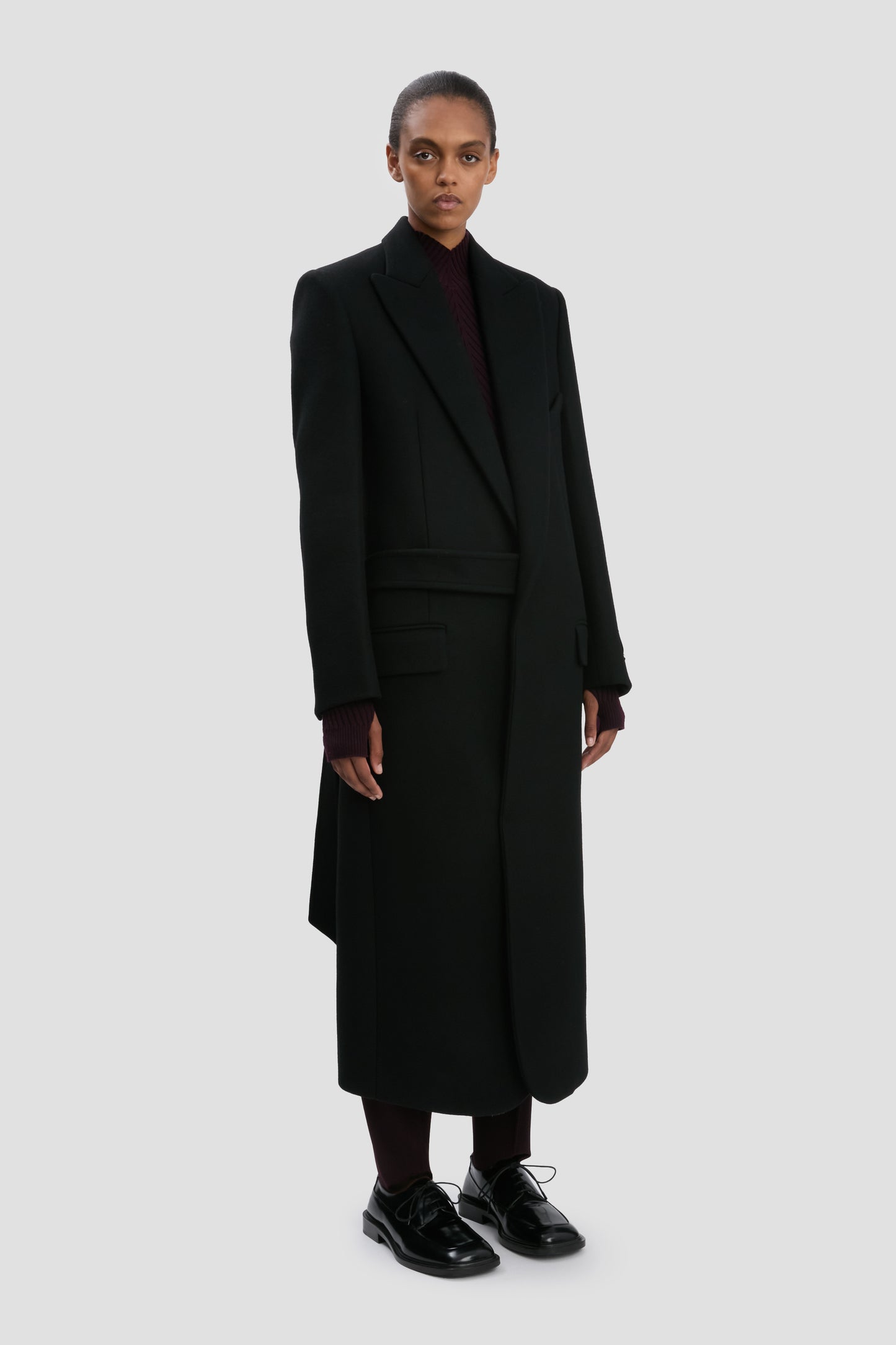 Double-Belted Coat In Black